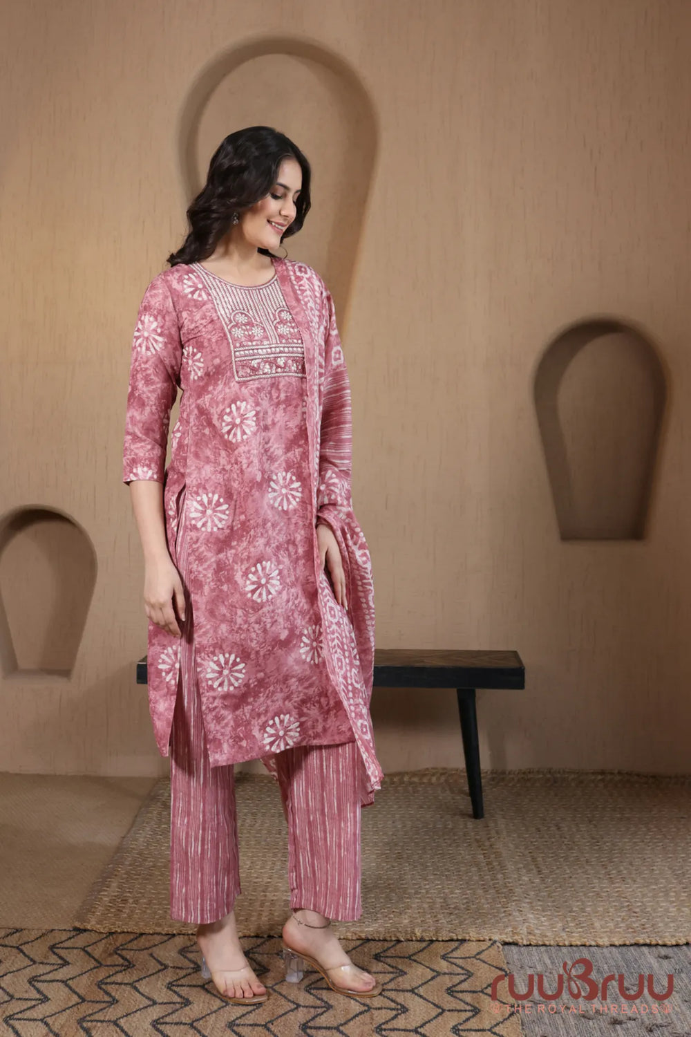 Malai Cotton 3 Pcs Suit with elegant yoke embroidery.