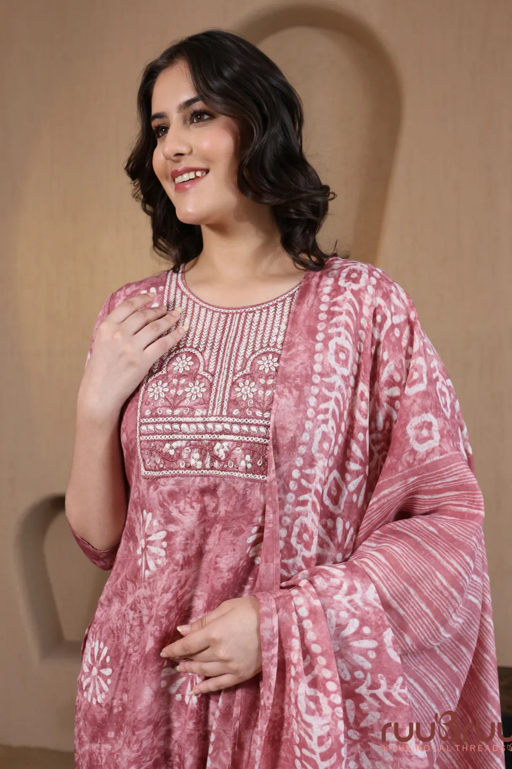Malai Cotton 3 Pcs Suit with elegant yoke embroidery.
