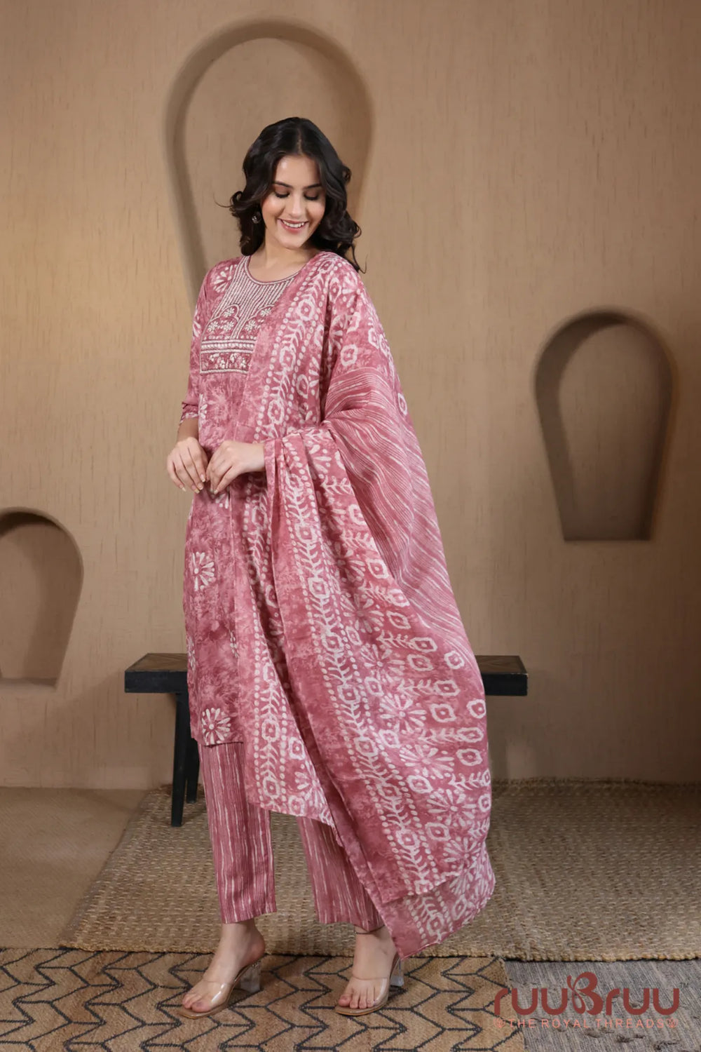 Malai Cotton 3 Pcs Suit with elegant yoke embroidery.