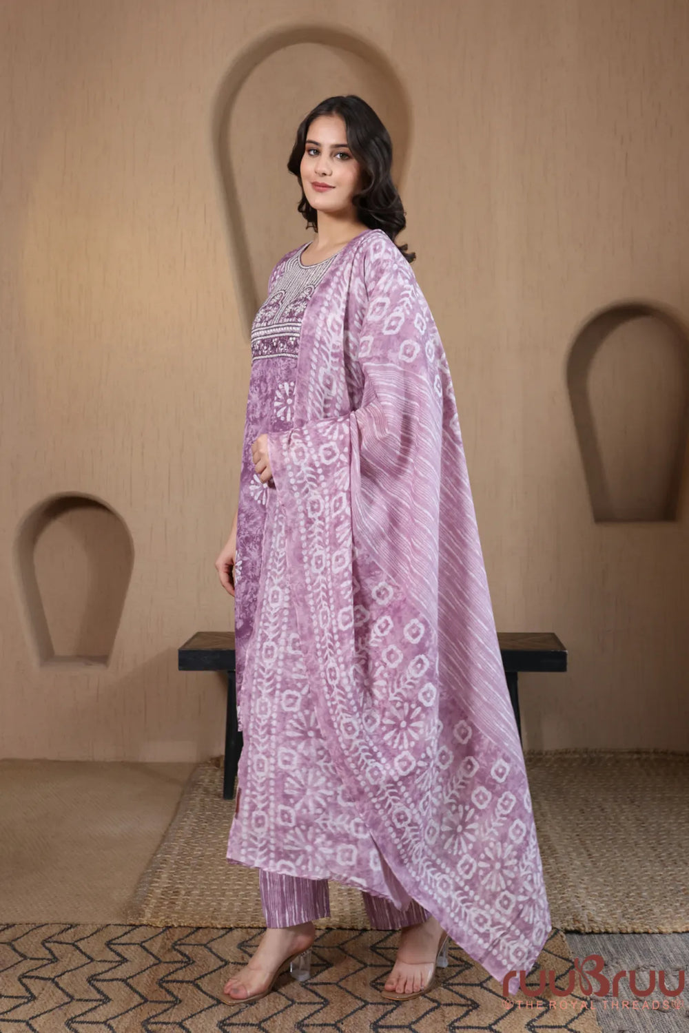 Malai Cotton 3 Pcs Suit with elegant yoke embroidery.