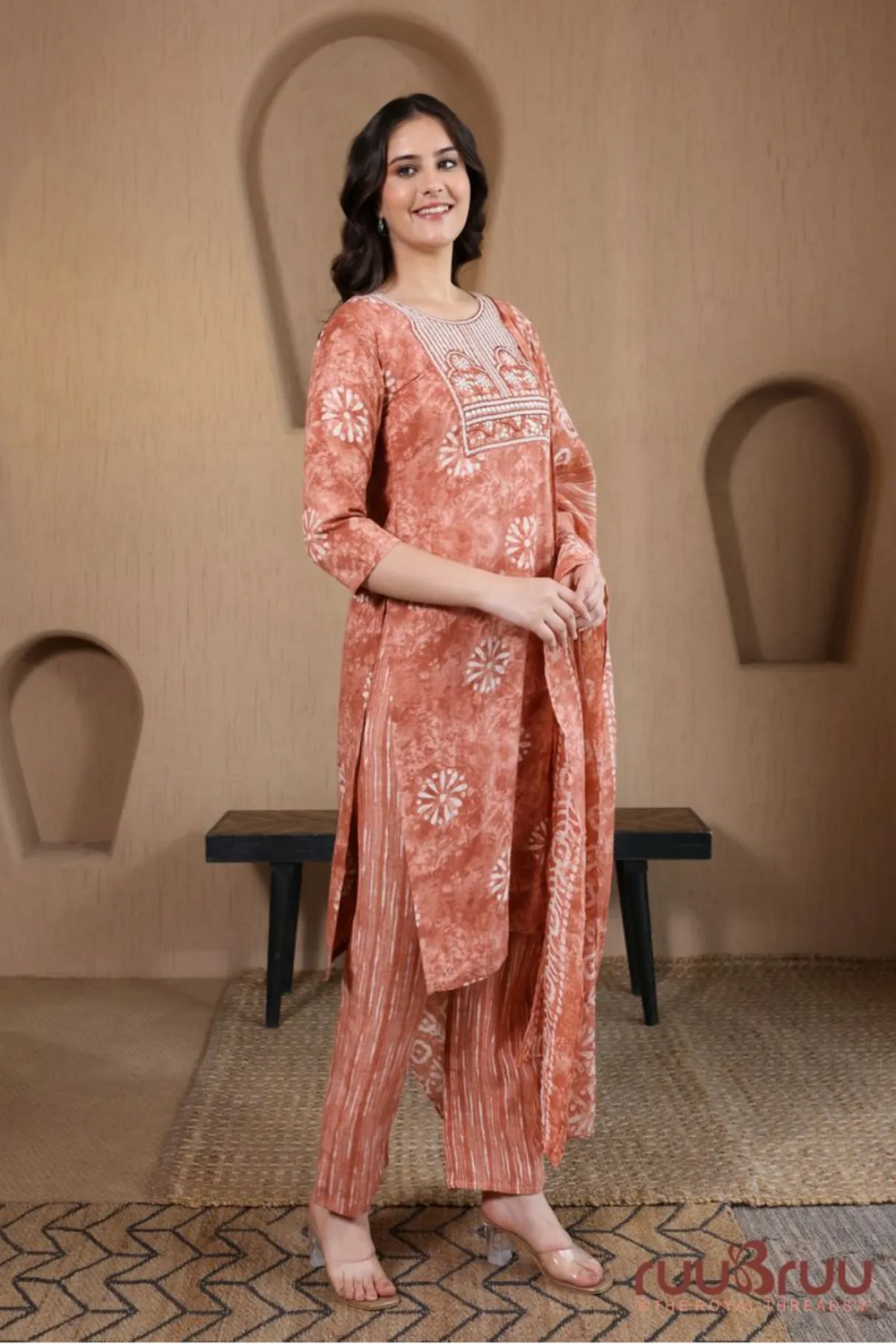 Malai Cotton 3 Pcs Suit with elegant yoke embroidery.