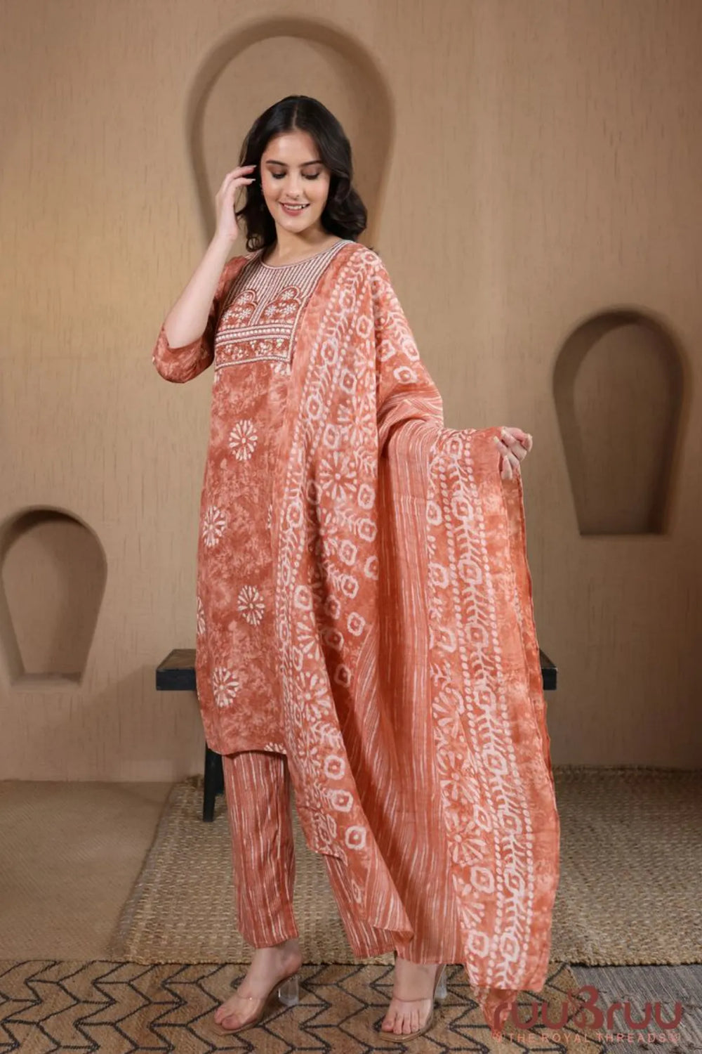 Malai Cotton 3 Pcs Suit with elegant yoke embroidery.