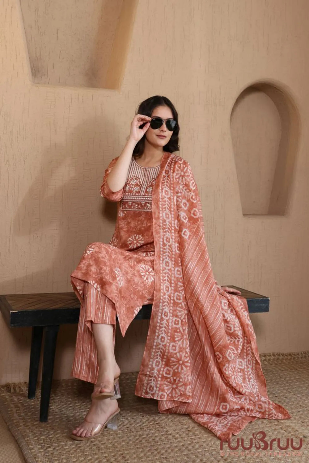 Malai Cotton 3 Pcs Suit with elegant yoke embroidery.