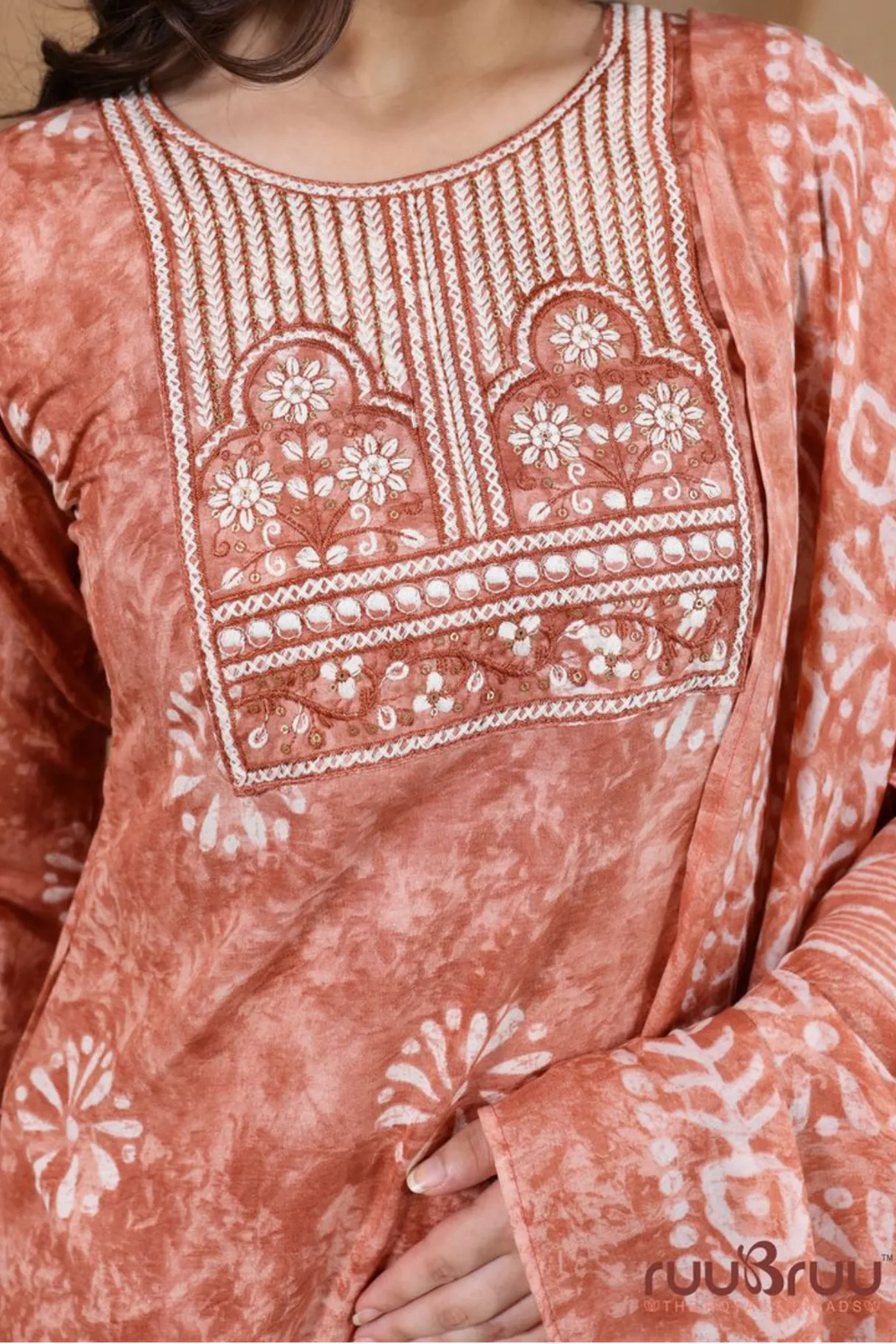Malai Cotton 3 Pcs Suit with elegant yoke embroidery.