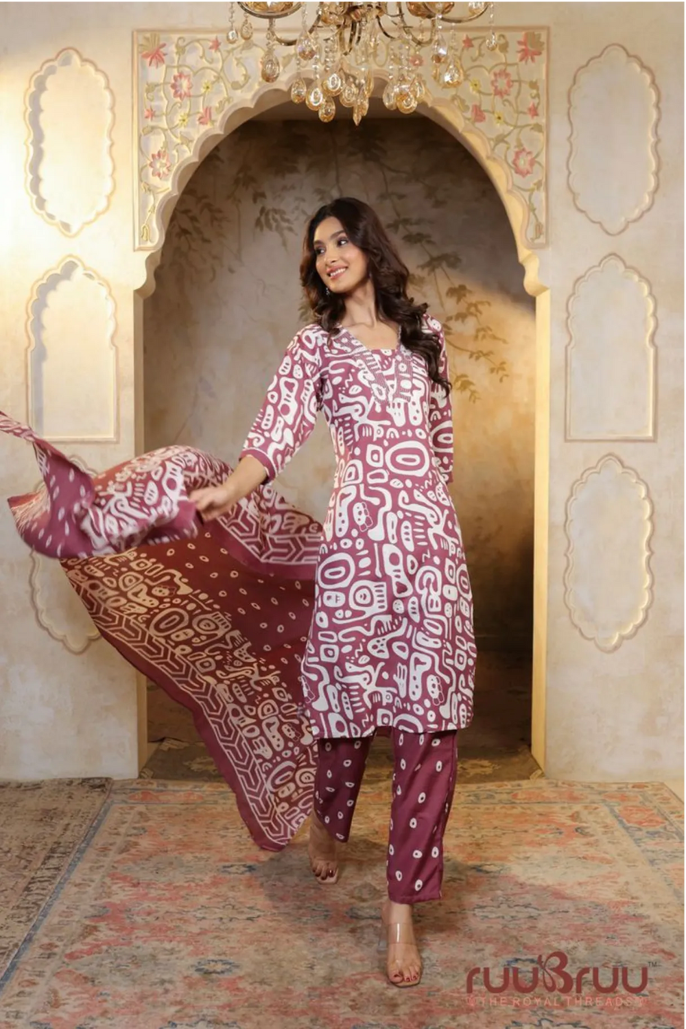 Malai Cotton 3 Pcs Suit with elegant Squin work at Neck.