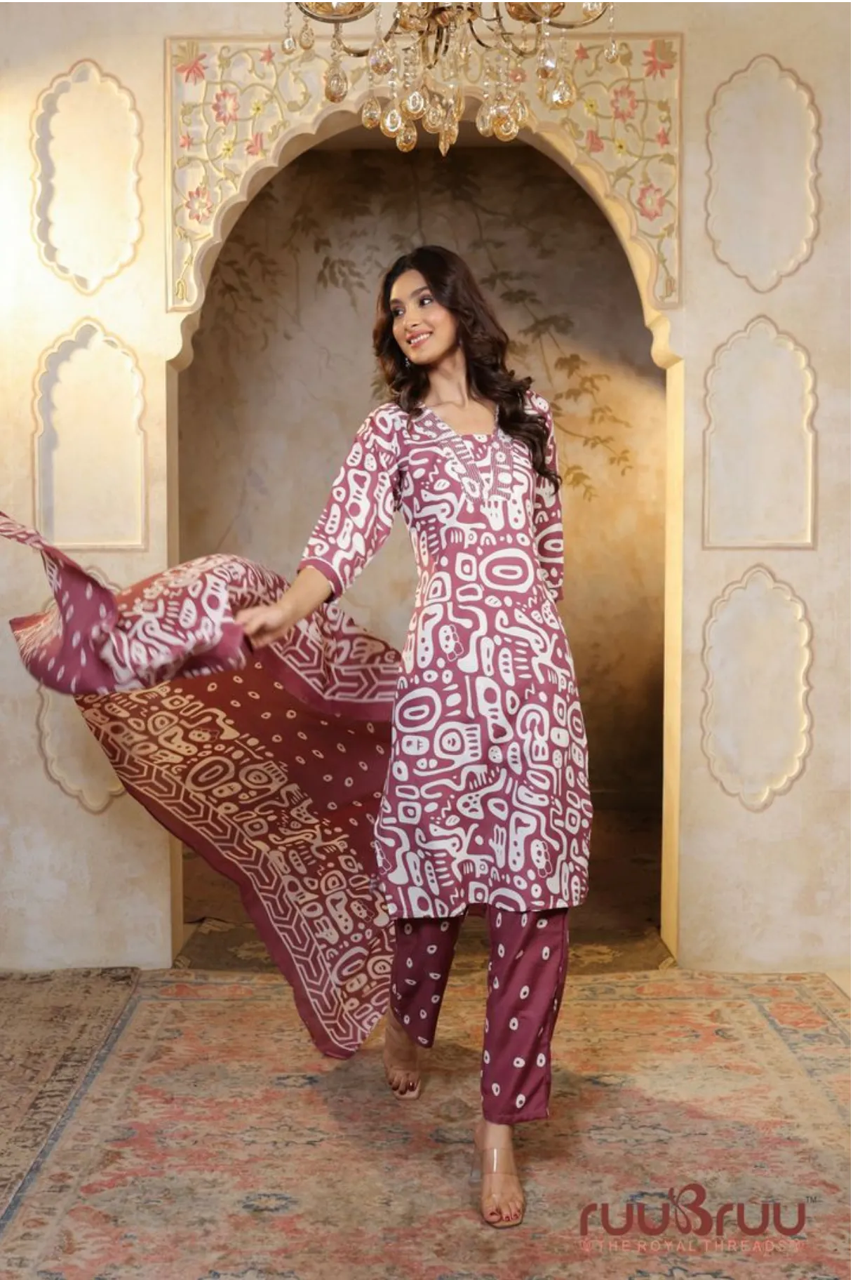 Malai Cotton 3 Pcs Suit with elegant Squin work at Neck.