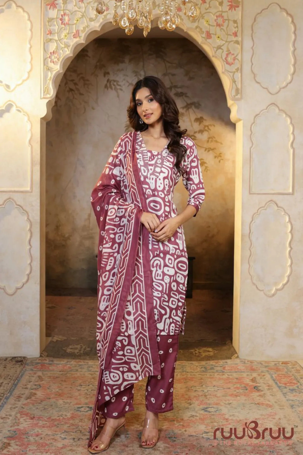 Malai Cotton 3 Pcs Suit with elegant Squin work at Neck.