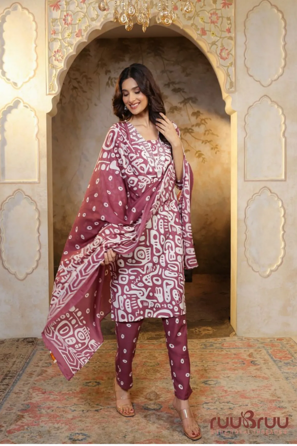 Malai Cotton 3 Pcs Suit with elegant Squin work at Neck.