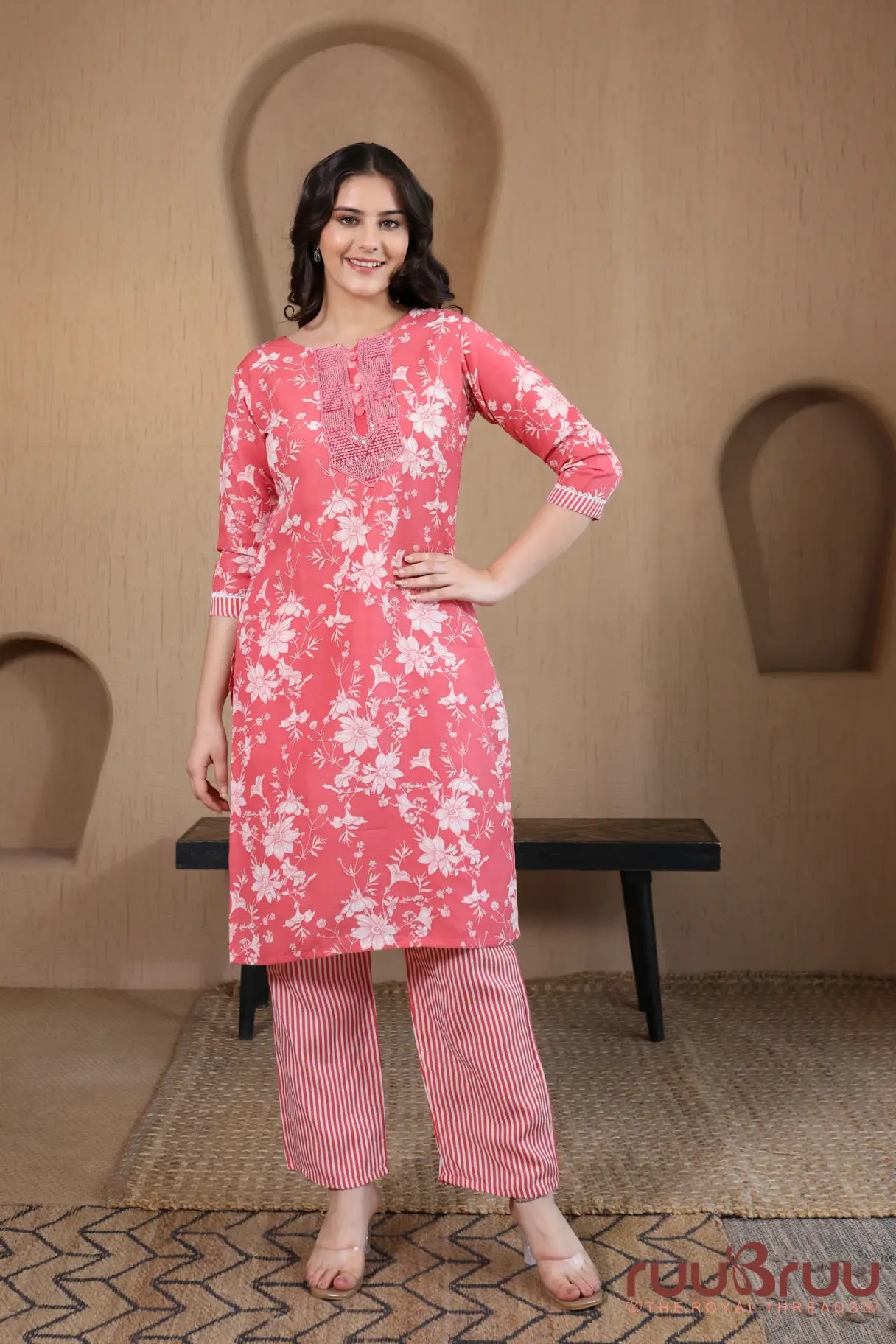 Malai Cotton 3 Pcs Suit with elegant yoke embellishment.