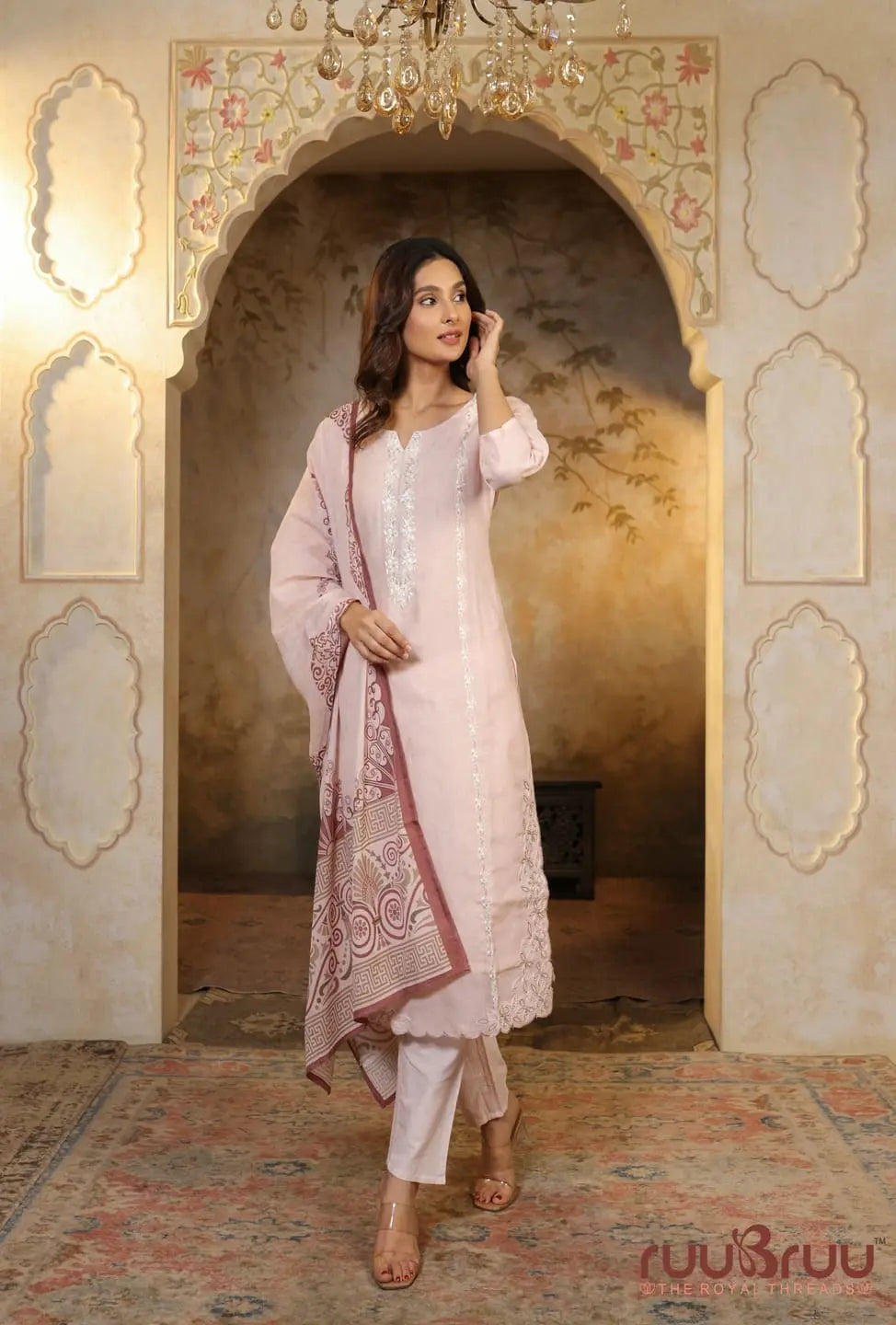 Mercerized Cotton 3-Piece Suit with Embroidery