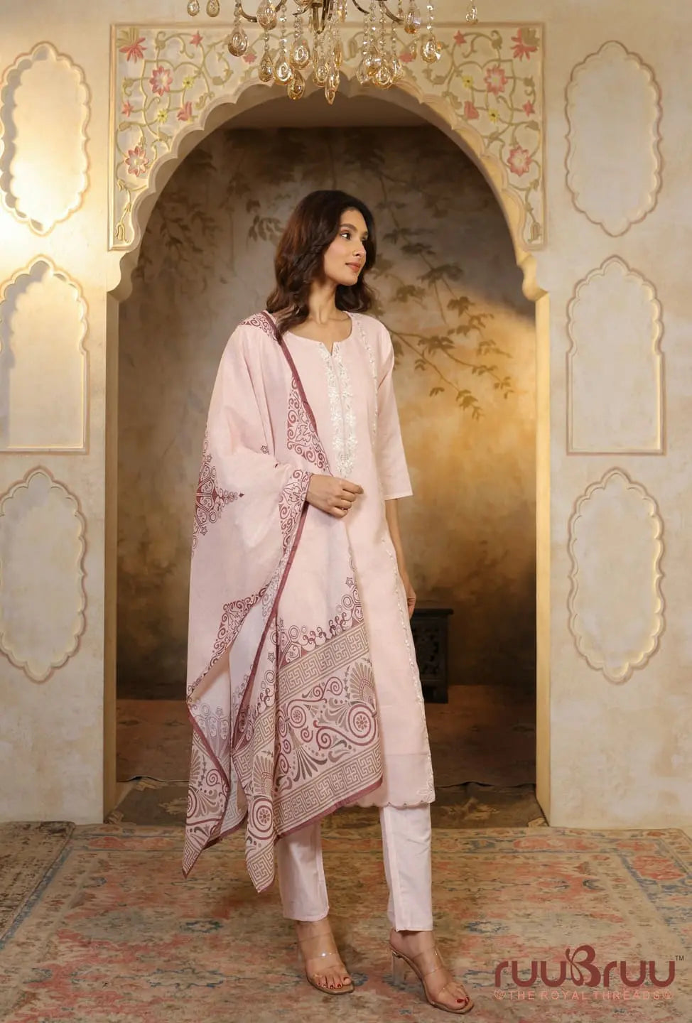 Mercerized Cotton 3-Piece Suit with Embroidery