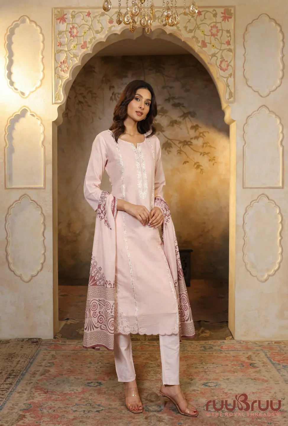 Mercerized Cotton 3-Piece Suit with Embroidery