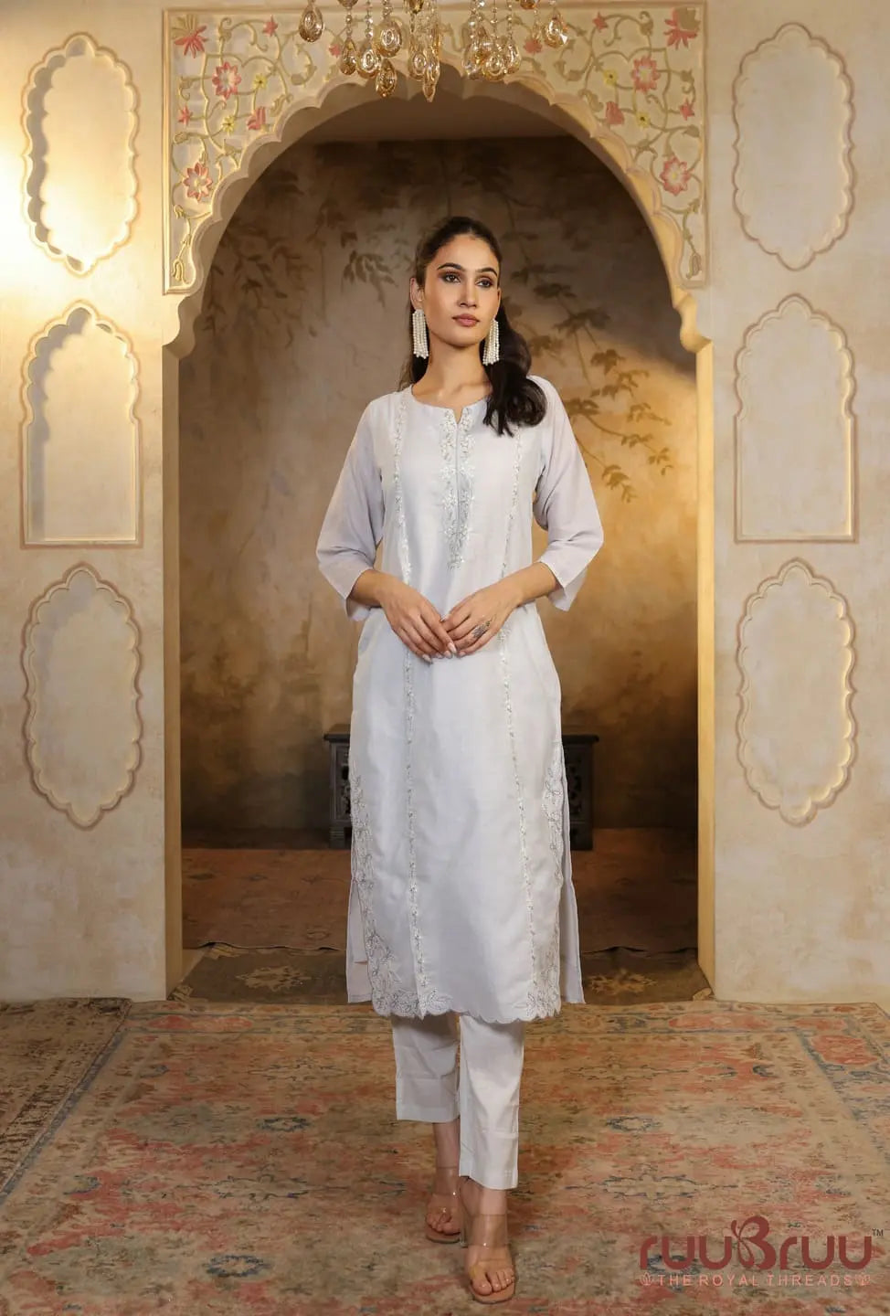 Mercerized Cotton 3-Piece Suit with Embroidery