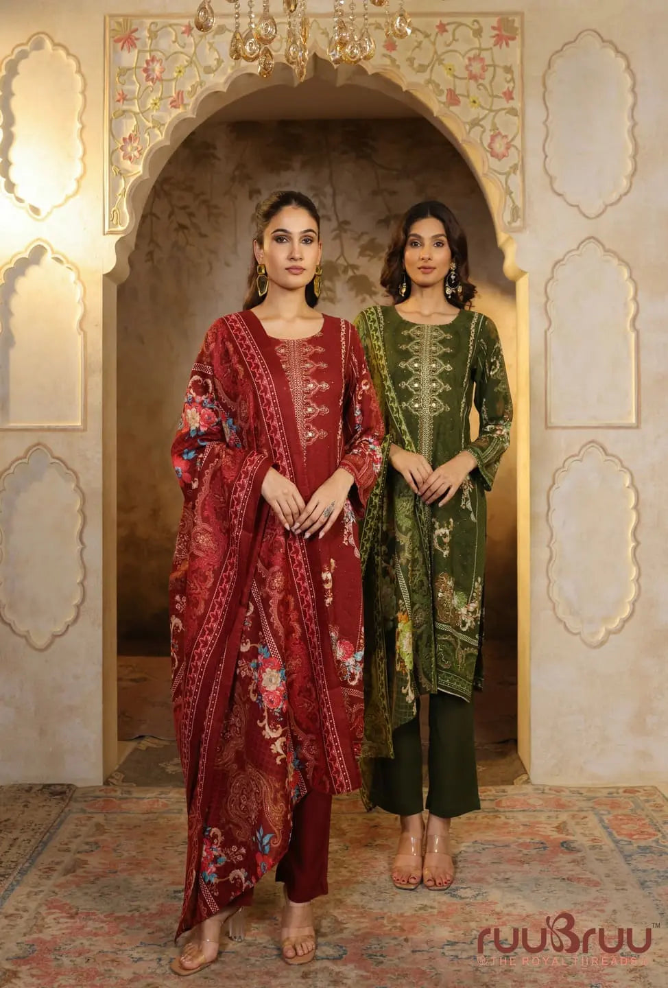 Elegant 3-Piece Viscose Rayon Ladies Suit featuring Zari Embroidery & Digital Print