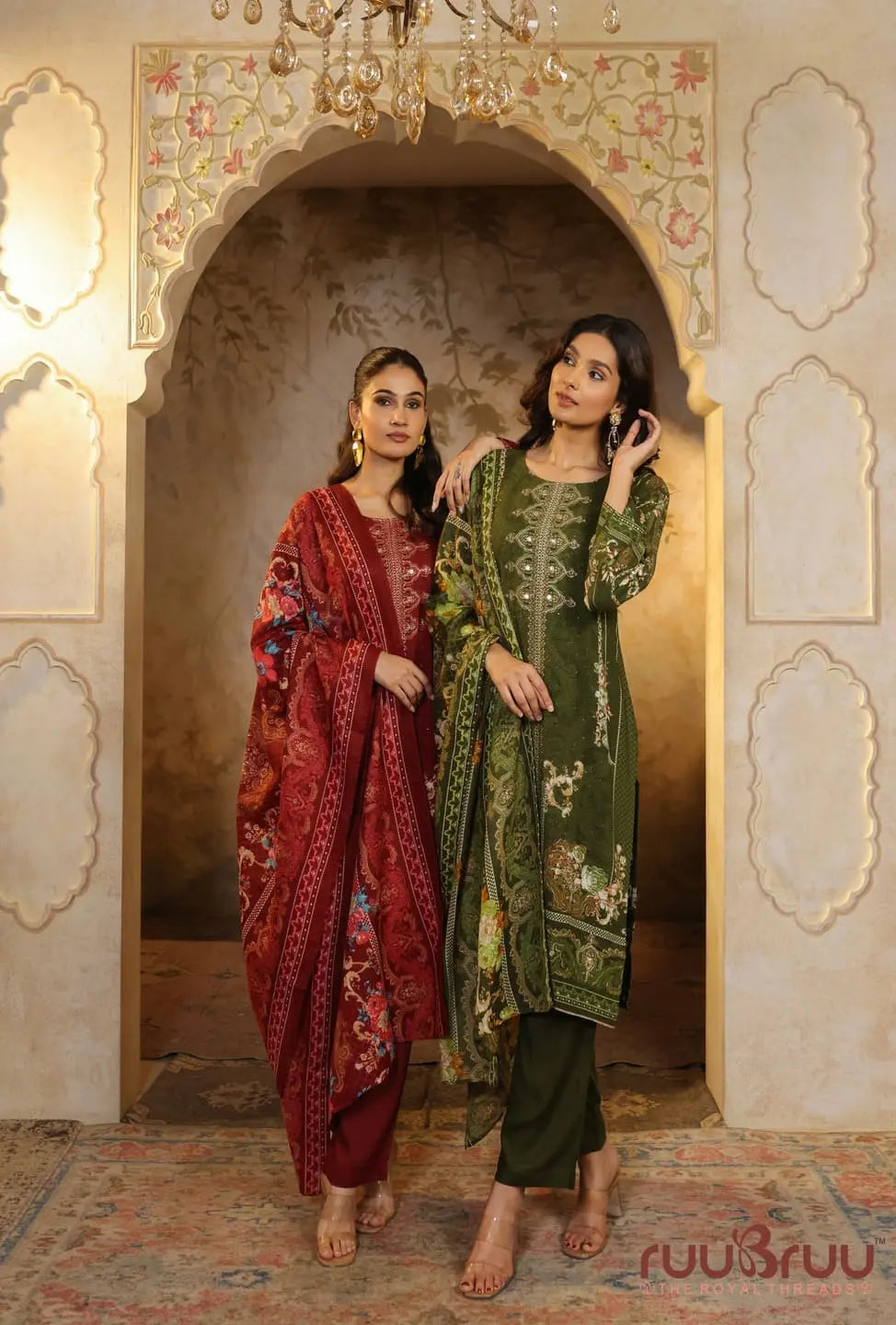 Elegant 3-Piece Viscose Rayon Ladies Suit featuring Zari Embroidery & Digital Print