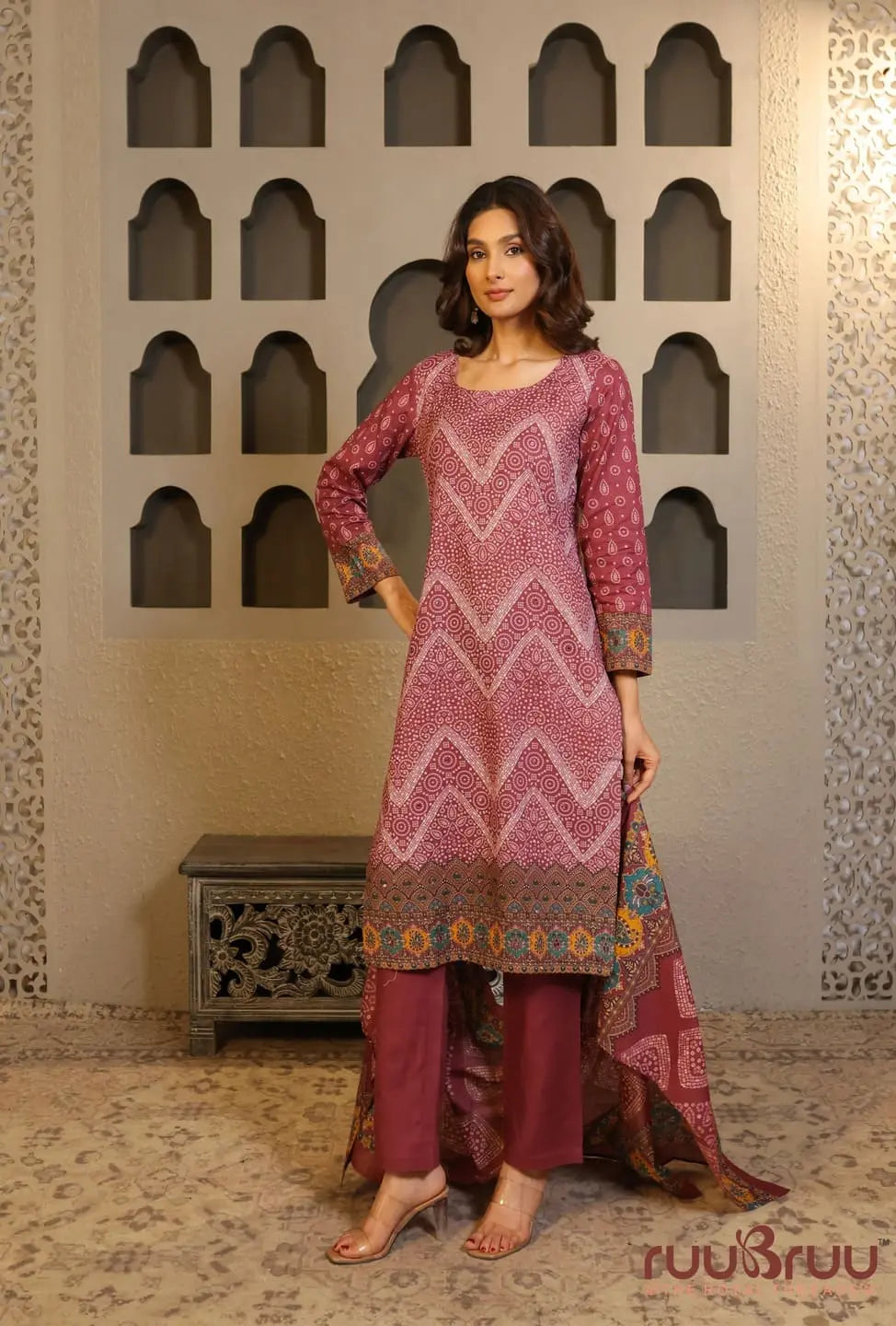 Elegant 3-Piece Mal Cotton Ladies Suit with Mal Dupatta