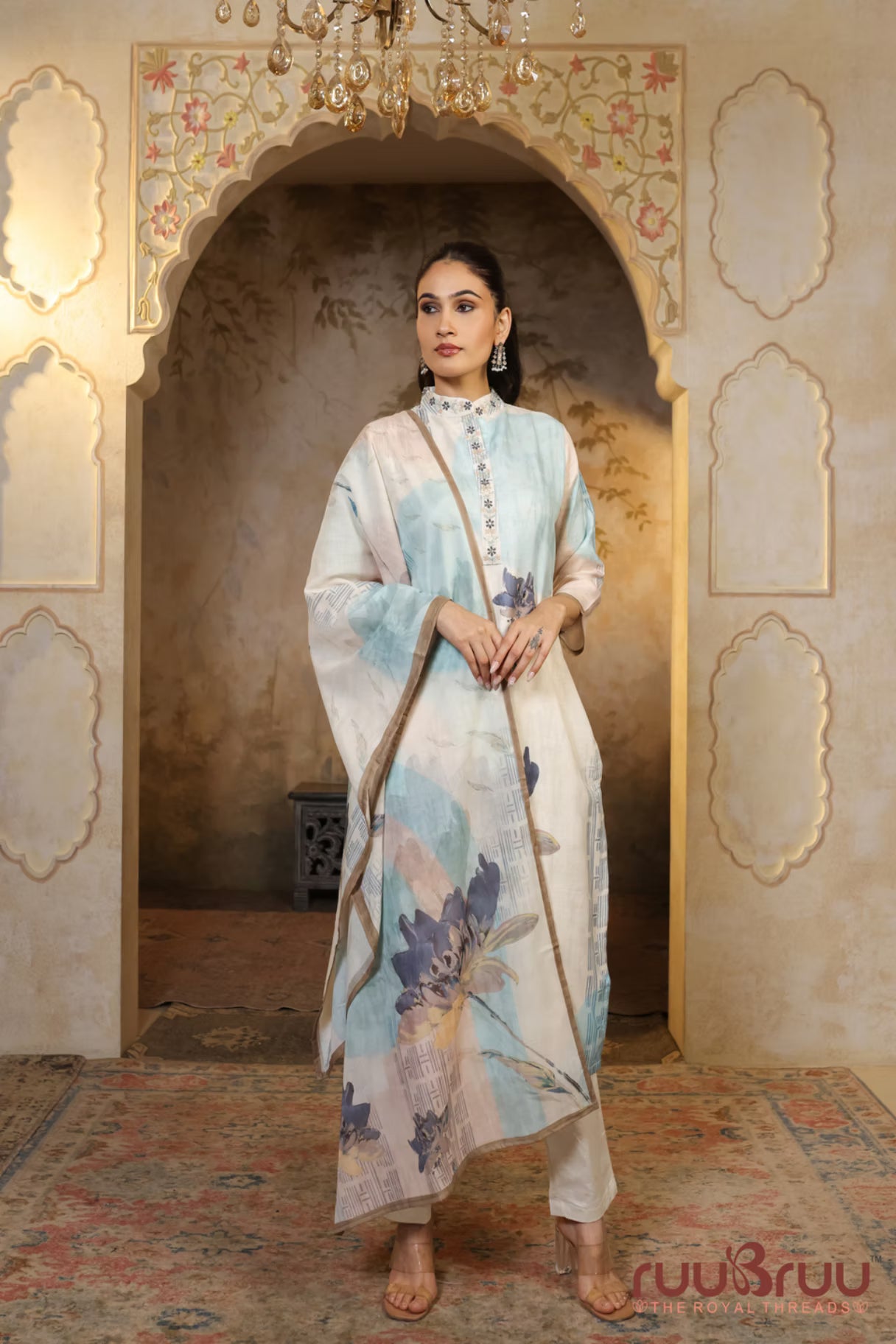 100% Premium Linen Cotton 3-Piece Suit Set with Elegant Digital Print.