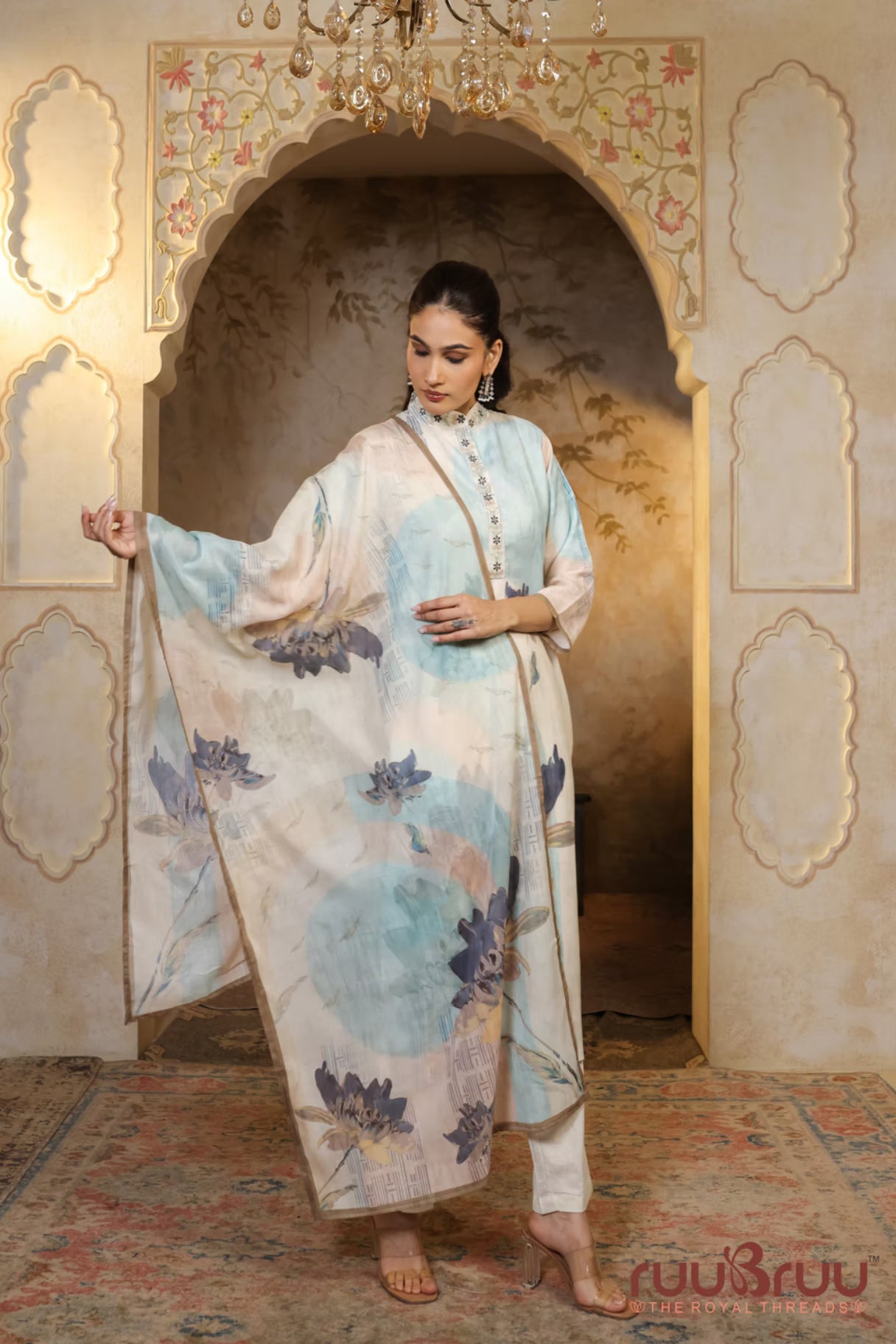 100% Premium Linen Cotton 3-Piece Suit Set with Elegant Digital Print.