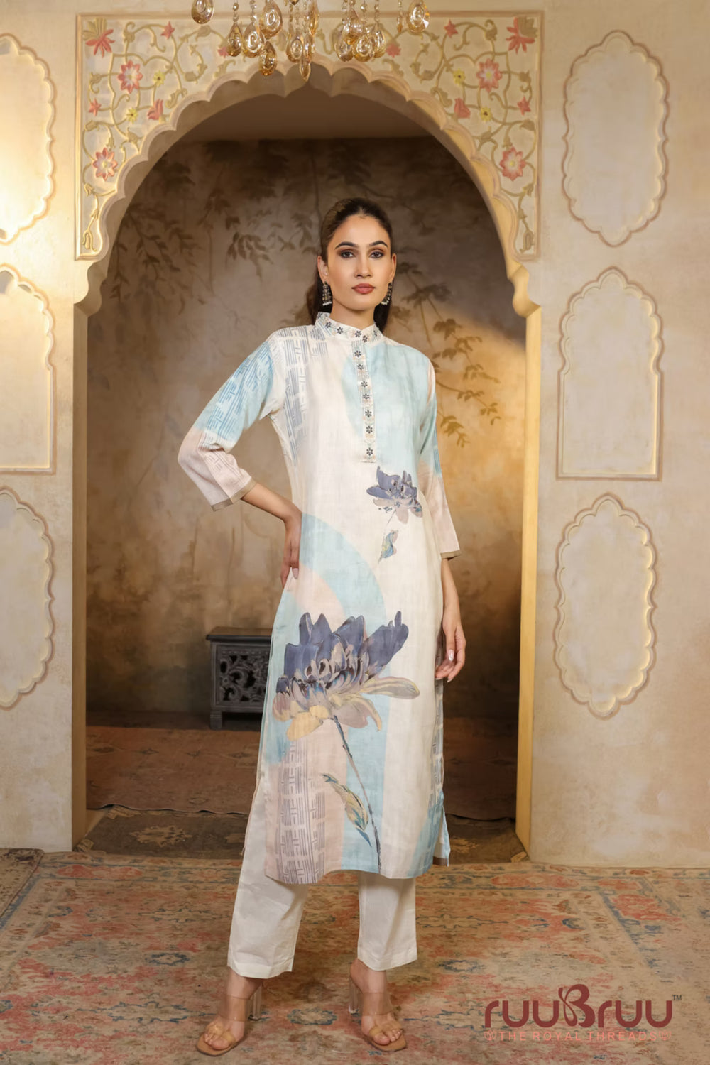 100% Premium Linen Cotton 3-Piece Suit Set with Elegant Digital Print.