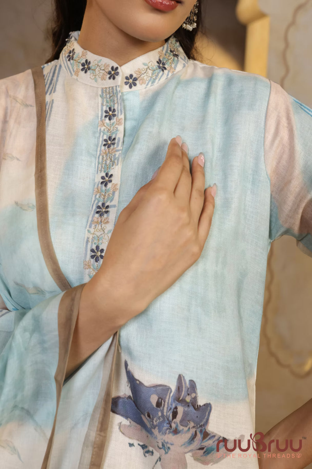 100% Premium Linen Cotton 3-Piece Suit Set with Elegant Digital Print.
