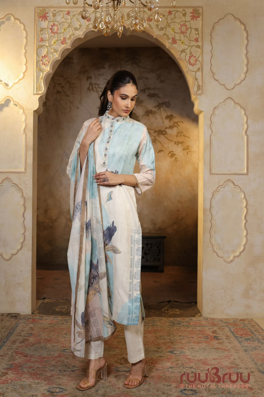 100% Premium Linen Cotton 3-Piece Suit Set with Elegant Digital Print.