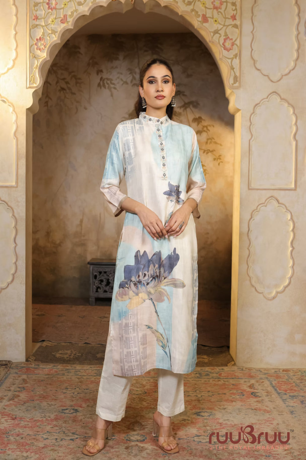 100% Premium Linen Cotton 3-Piece Suit Set with Elegant Digital Print.