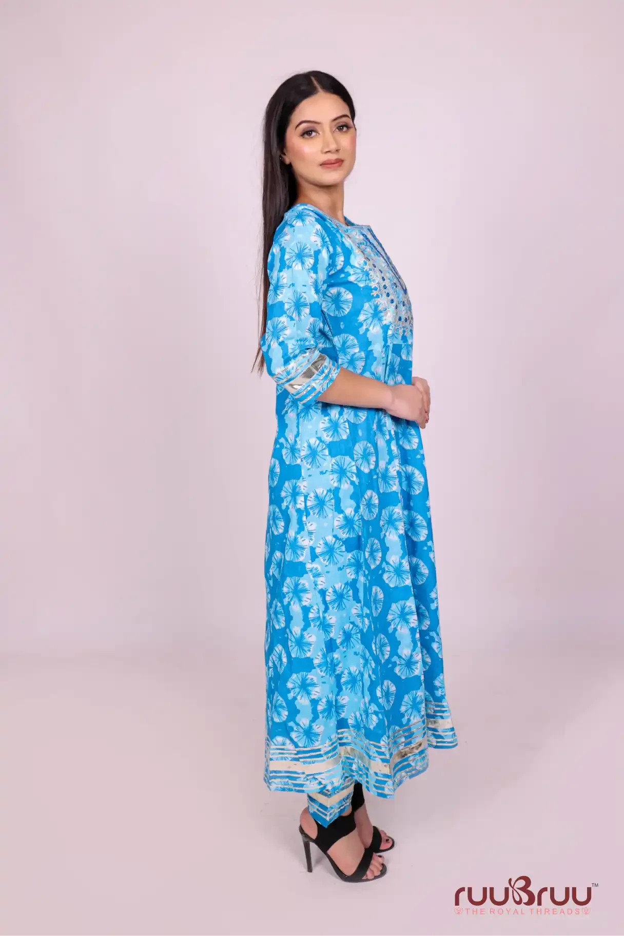 60’s Cotton Ladies Suit with Foil Embroidery & Gota Patti.