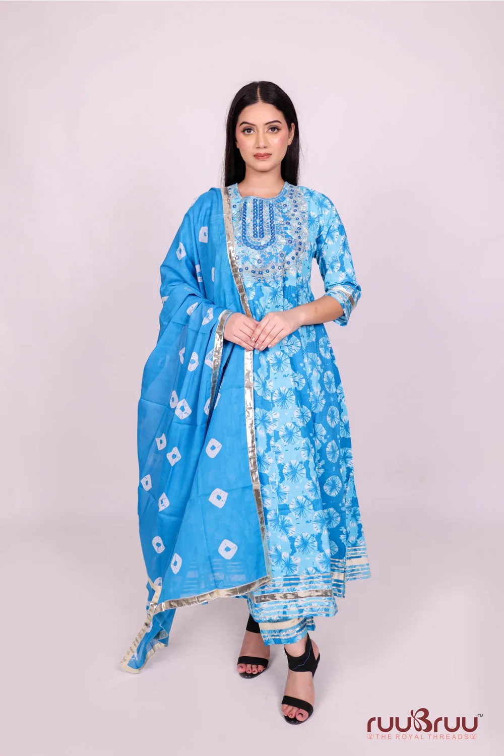 60’s Cotton Ladies Suit with Foil Embroidery & Gota Patti.