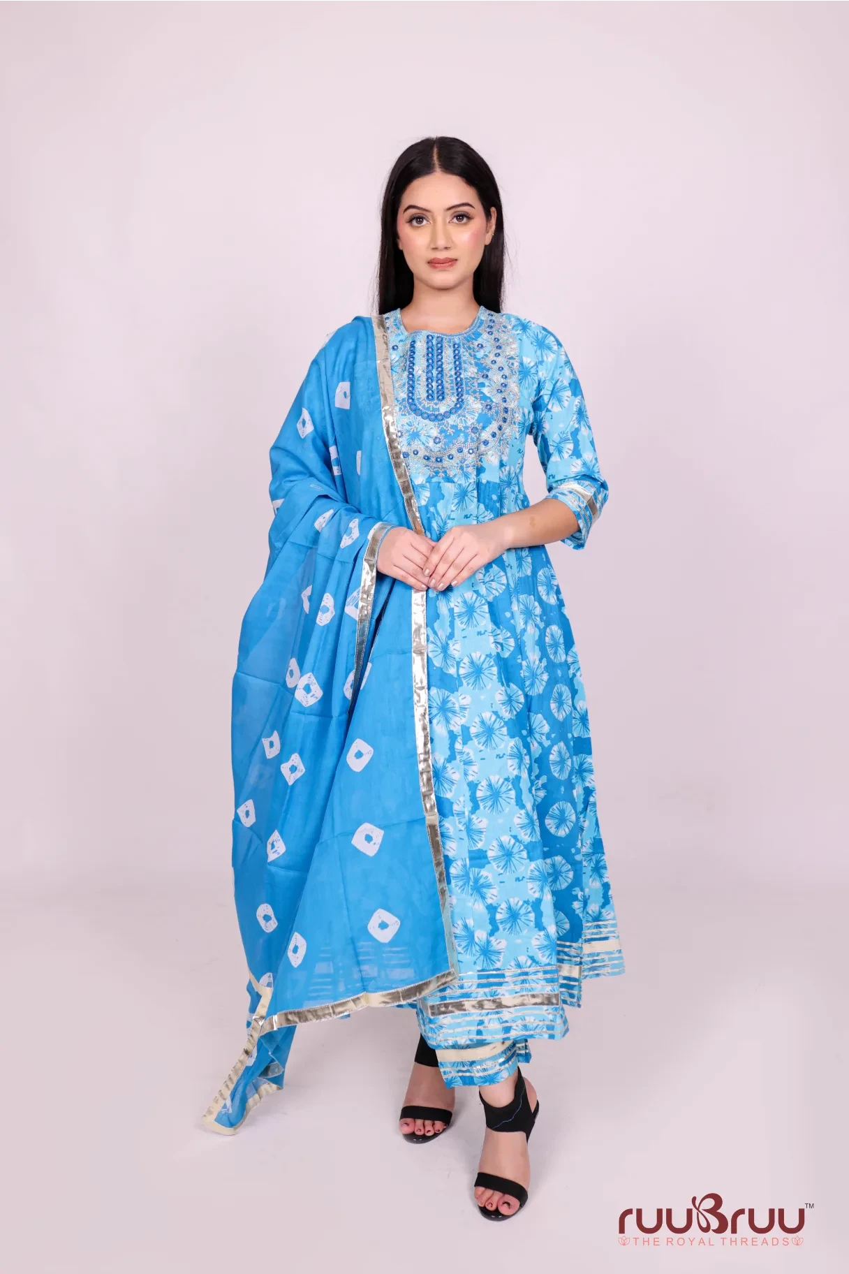 60’s Cotton Ladies Suit with Foil Embroidery & Gota Patti.