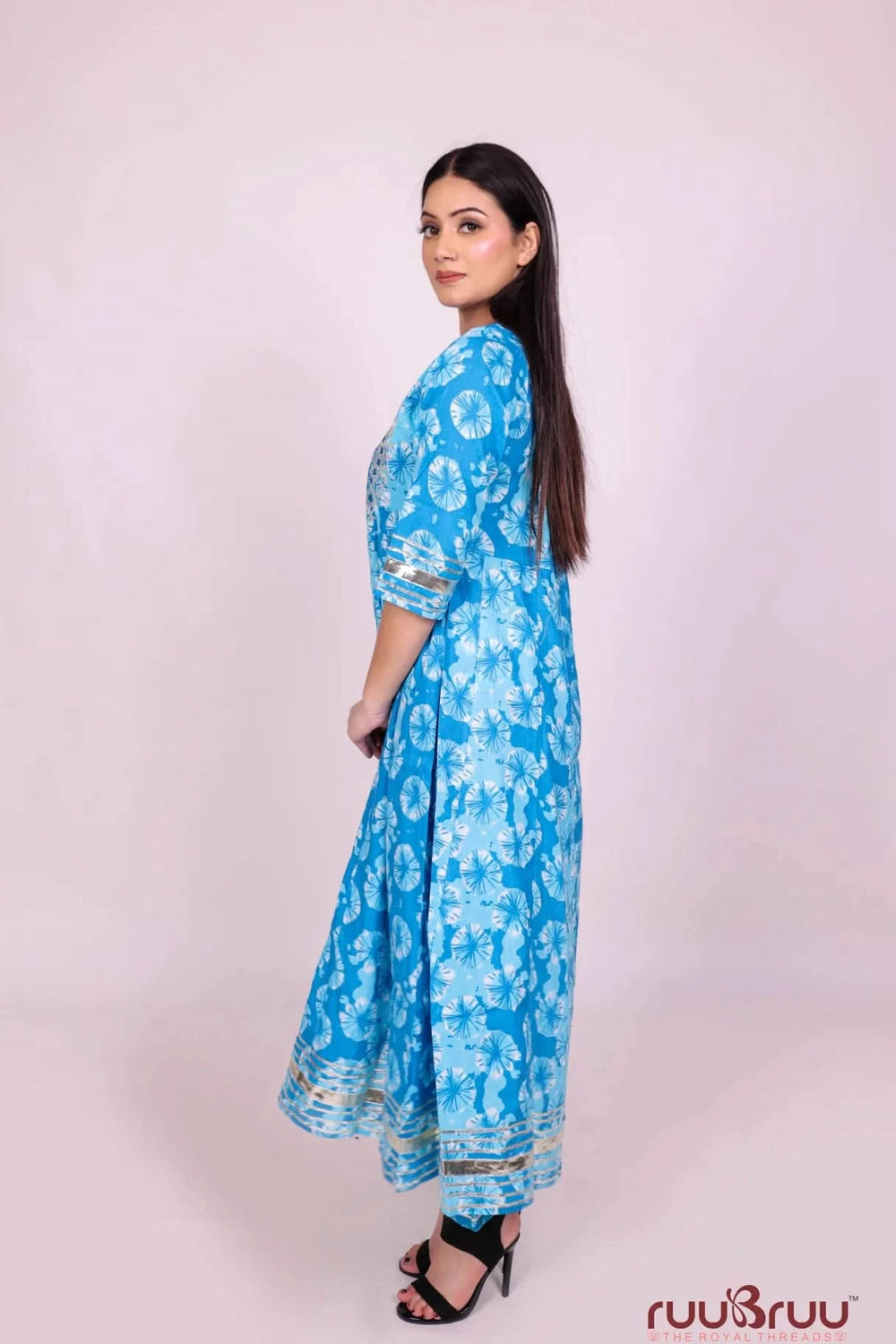 60’s Cotton Ladies Suit with Foil Embroidery & Gota Patti.