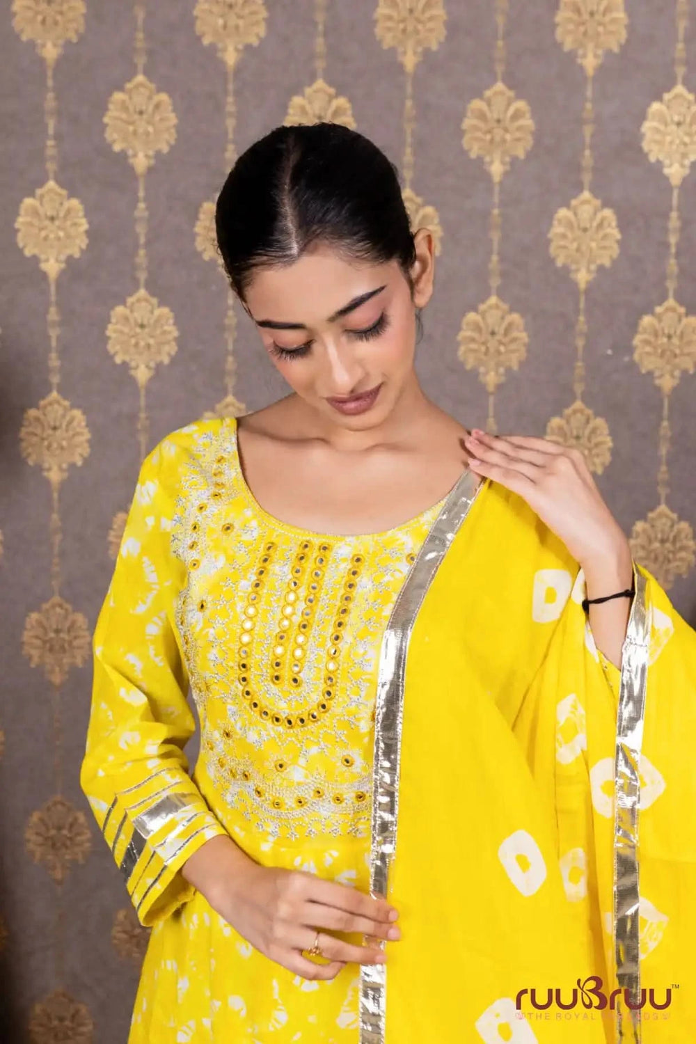 60’s Cotton Ladies Suit with Foil Embroidery & Gota Patti
