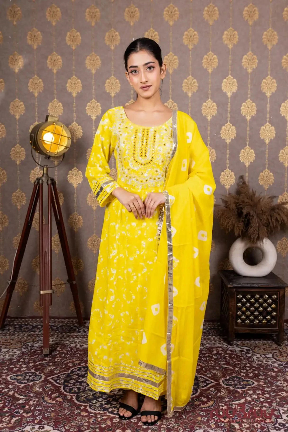 60’s Cotton Ladies Suit with Foil Embroidery & Gota Patti