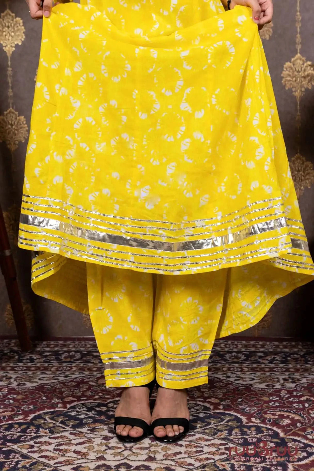 60’s Cotton Ladies Suit with Foil Embroidery & Gota Patti