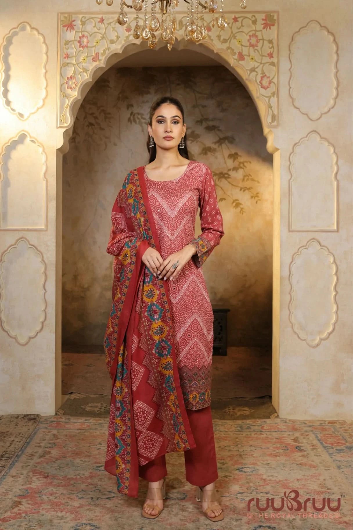 Elegant 3-Piece Mal Cotton Ladies Suit with Mal Dupatta