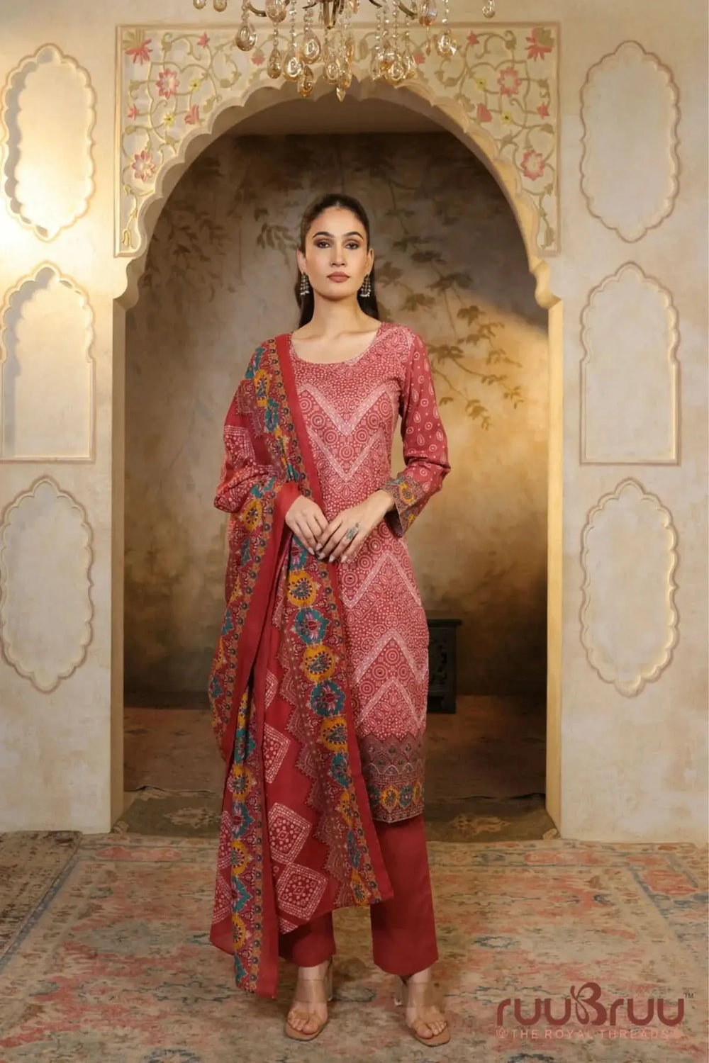 Elegant 3-Piece Mal Cotton Ladies Suit with Mal Dupatta