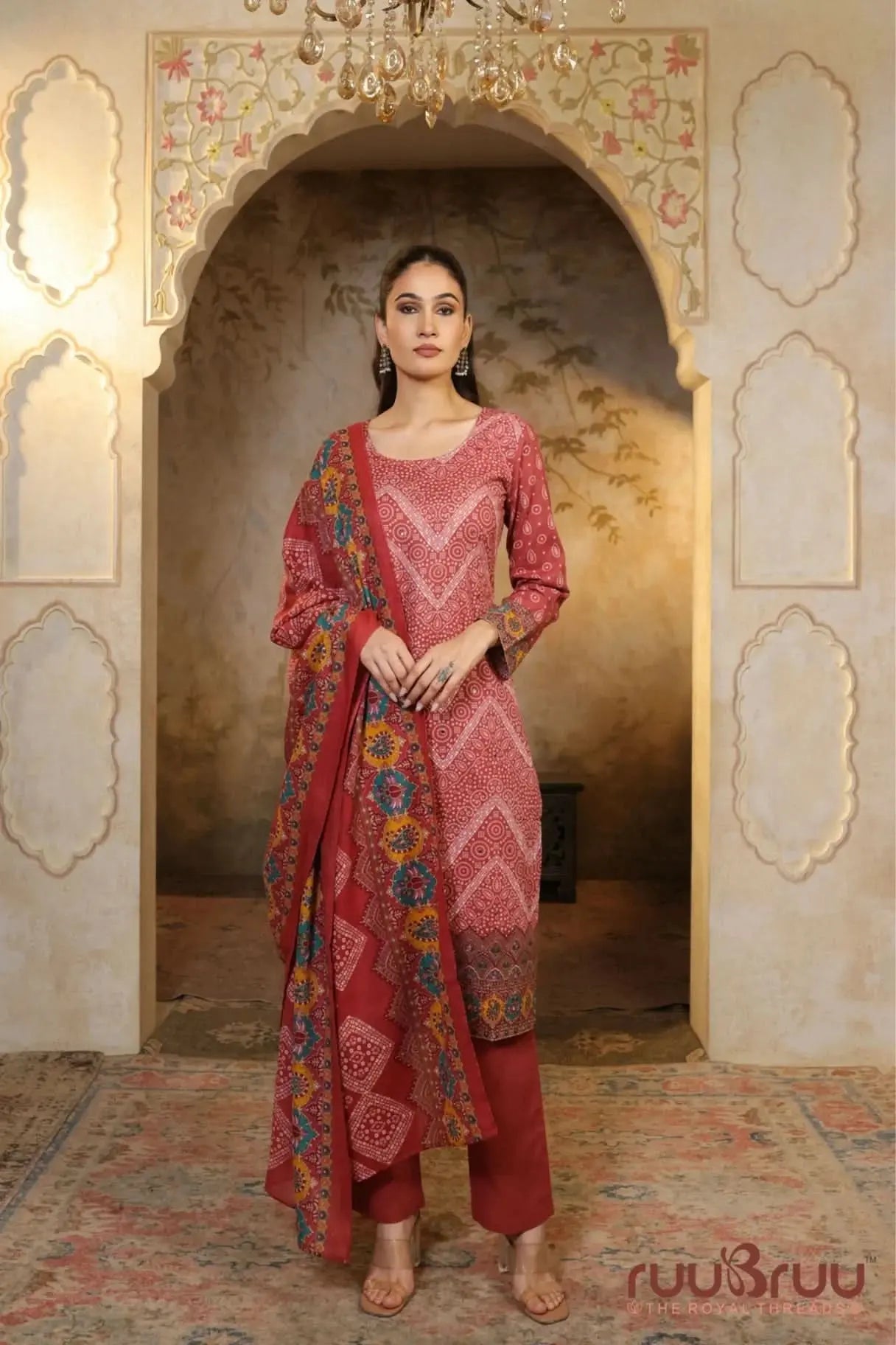 Elegant 3-Piece Mal Cotton Ladies Suit with Mal Dupatta
