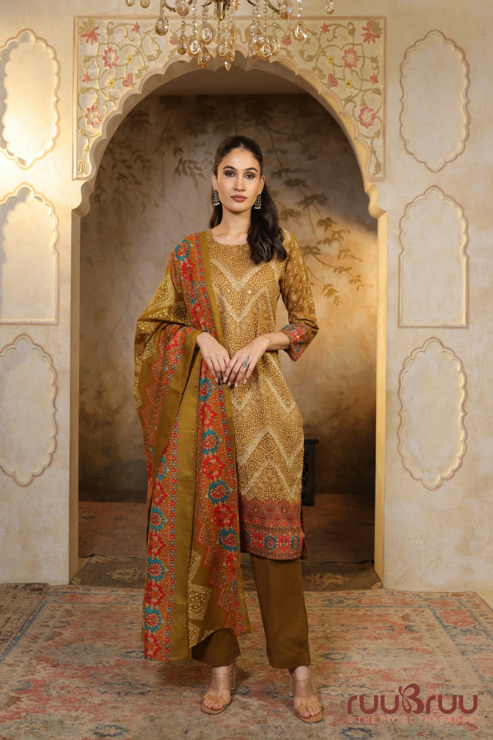 Elegant 3-Piece Mal Cotton Ladies Suit with Mal Dupatta
