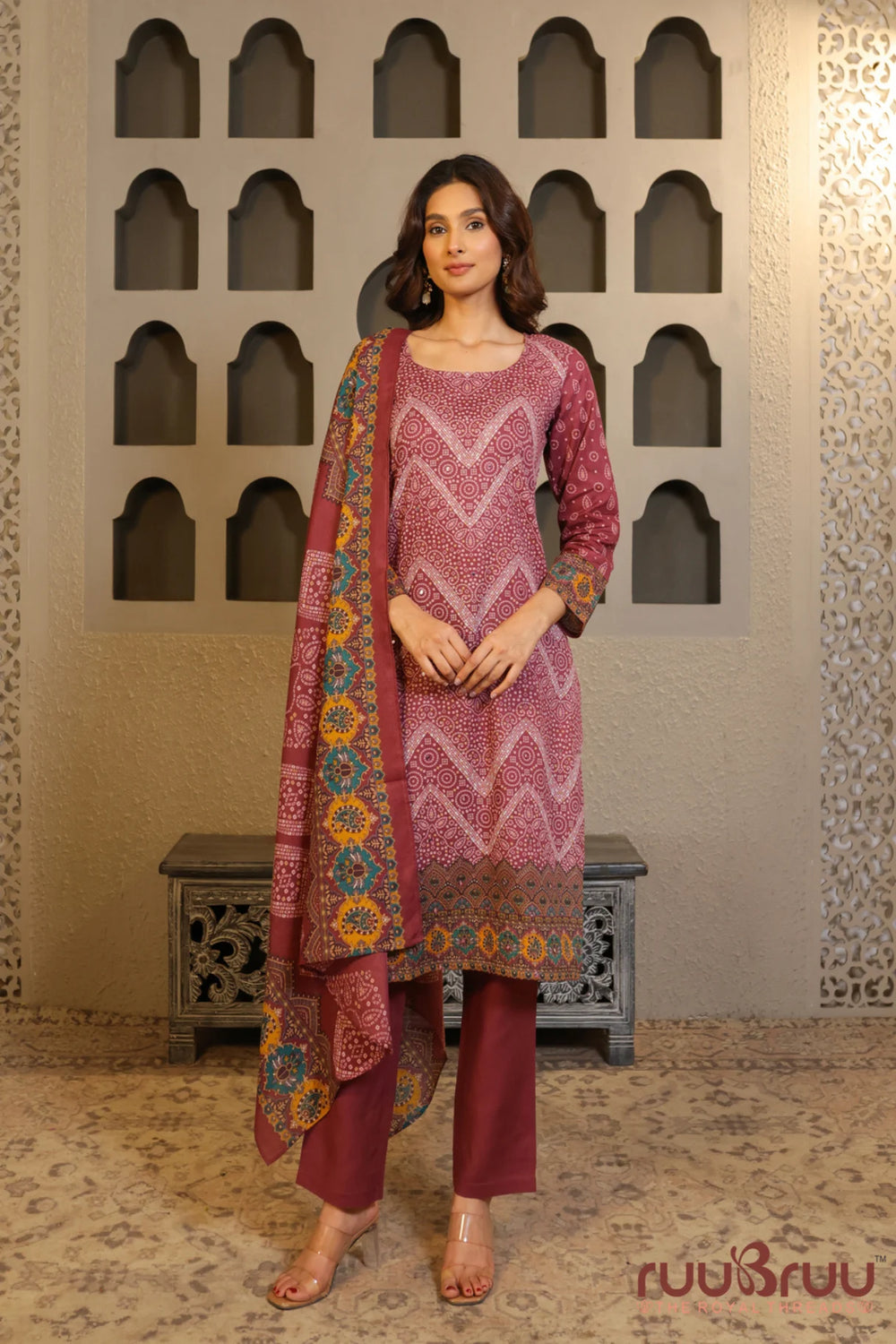 Elegant 3-Piece Mal Cotton Ladies Suit with Mal Dupatta