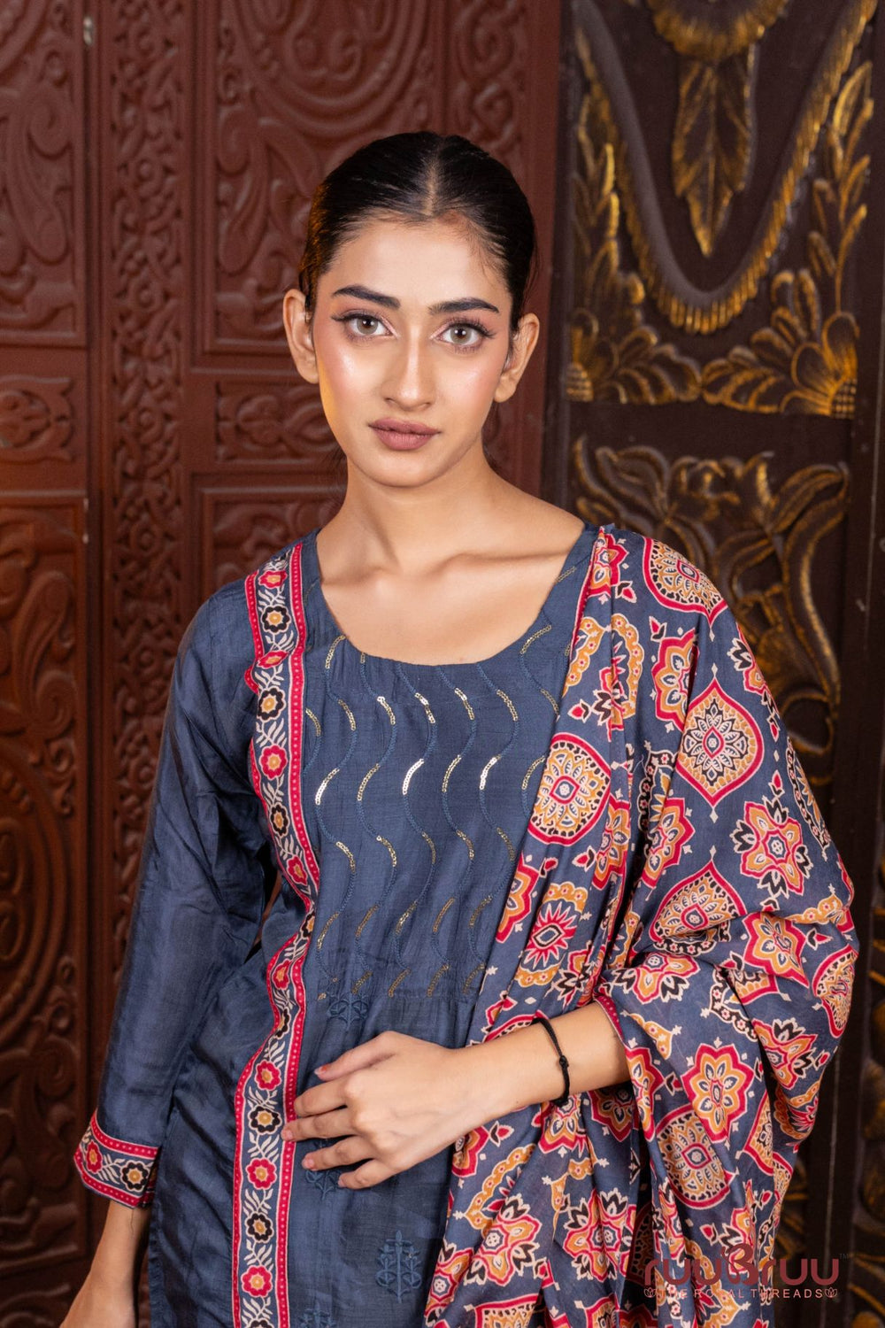 Pure Muslin Ladies Suit with Ajrak Dupatta.