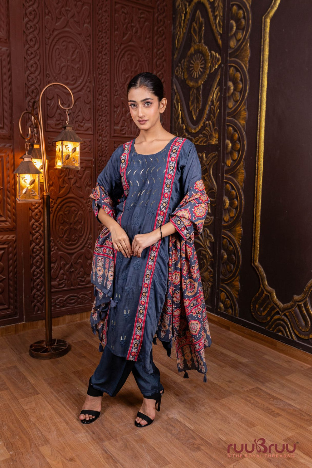 Pure Muslin Ladies Suit with Ajrak Dupatta.