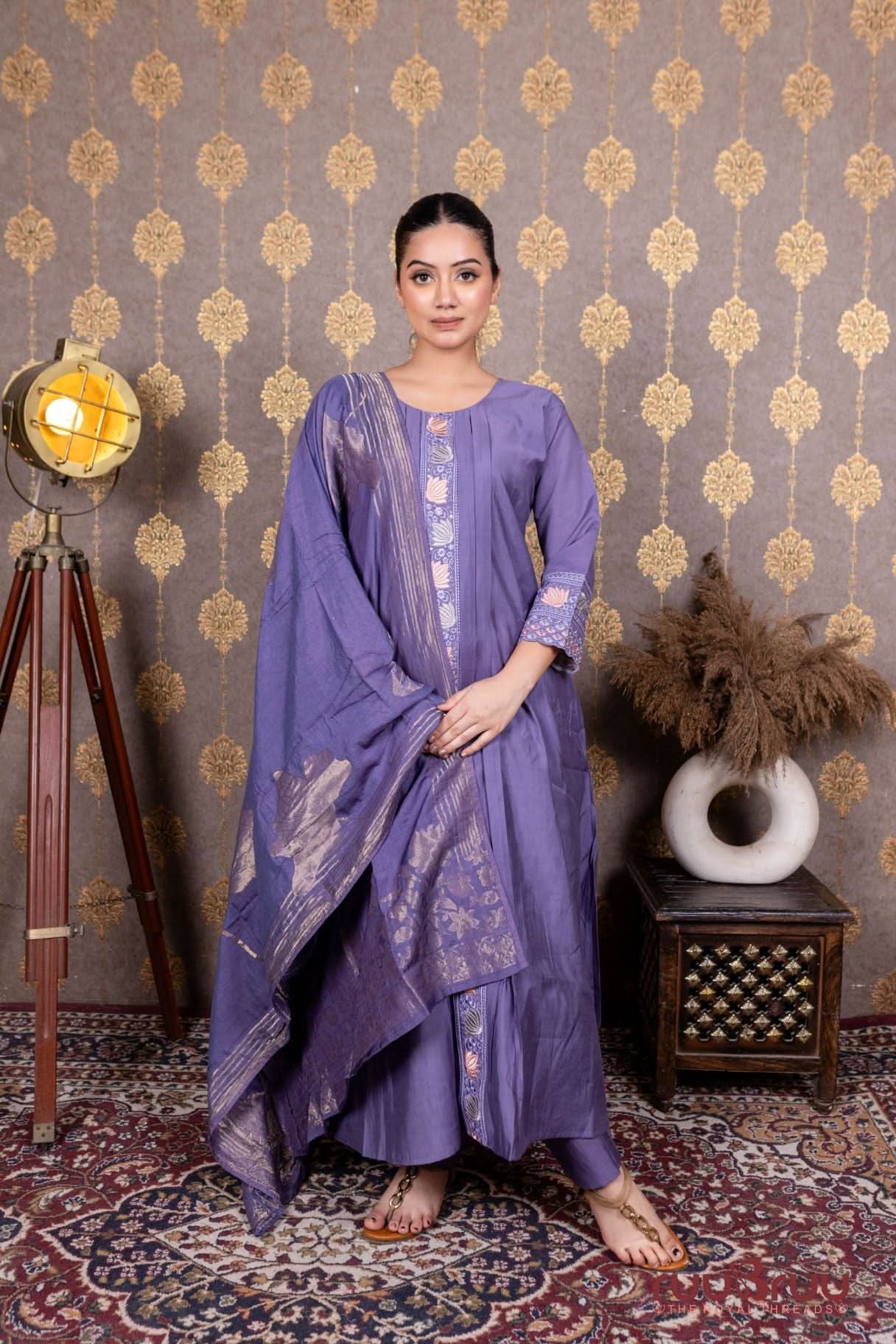 Pure Modal Ladies Suit with Pure Muslin Kasab Zari Dupatta.