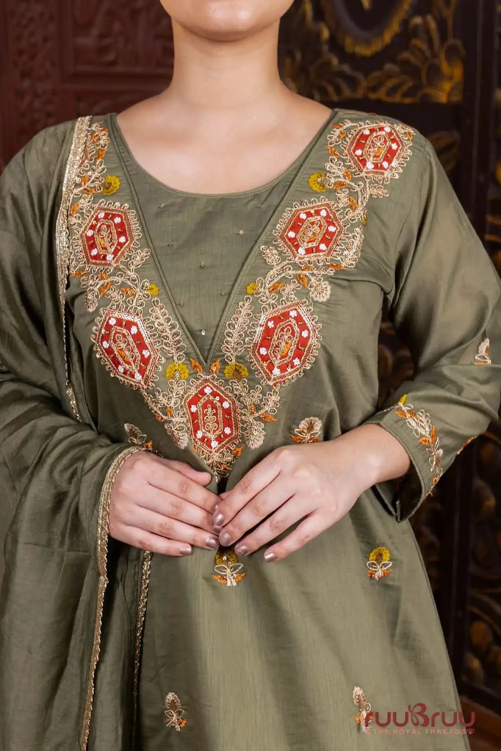 Pure Mal Chanderi Ladies Suit with Embroidery Work.
