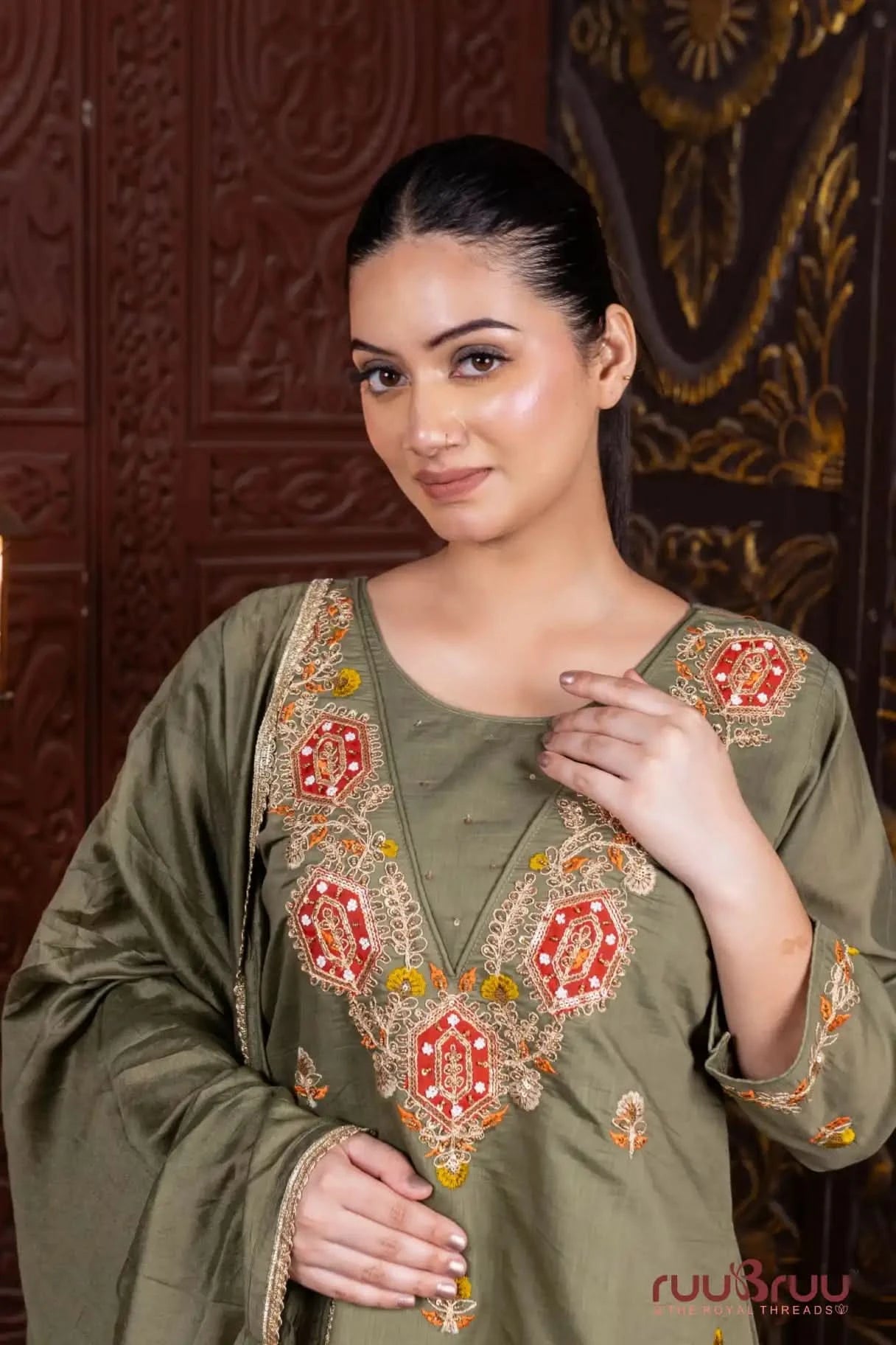 Pure Mal Chanderi Ladies Suit with Embroidery Work.