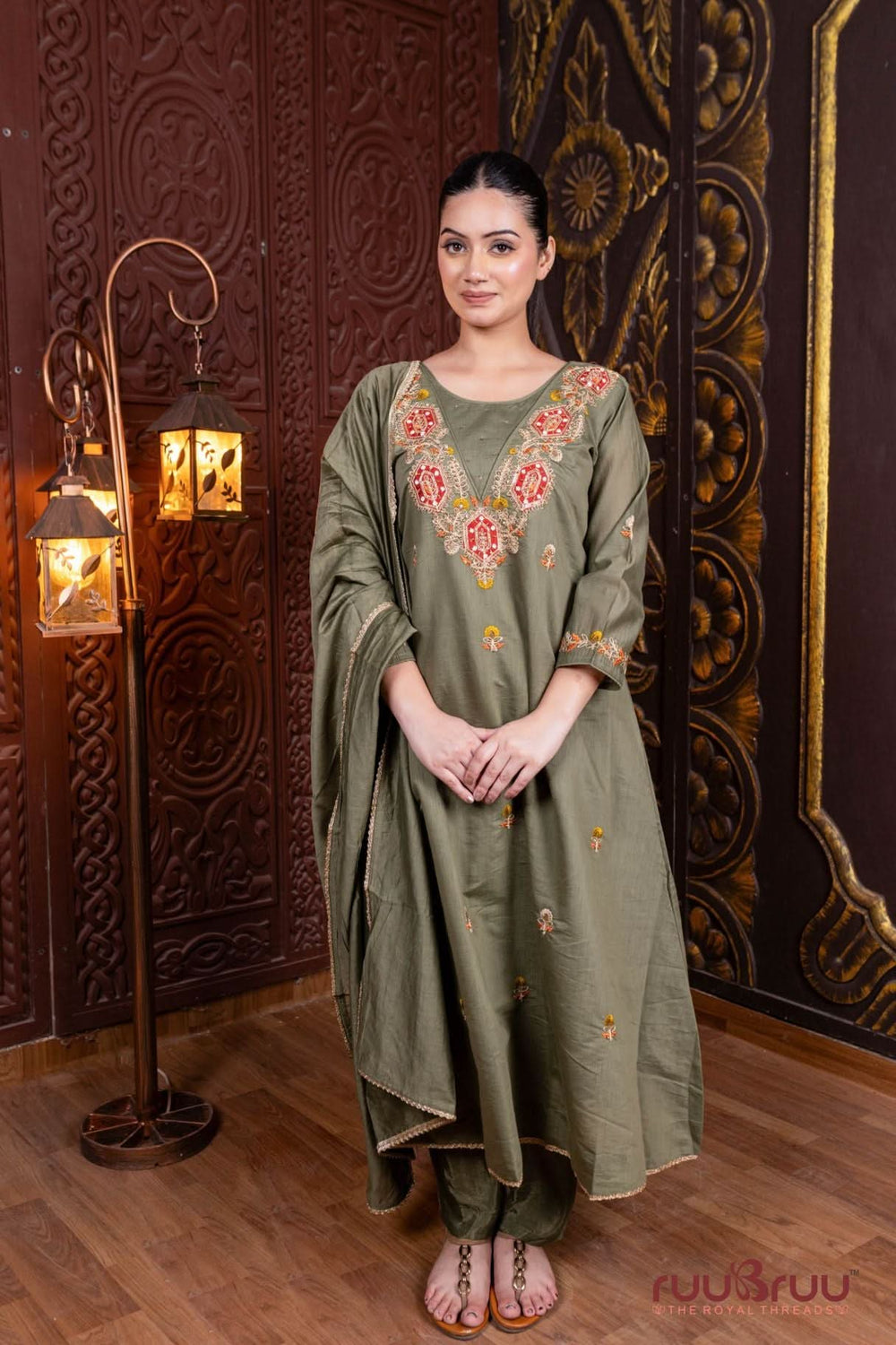 Pure Mal Chanderi Ladies Suit with Embroidery Work.