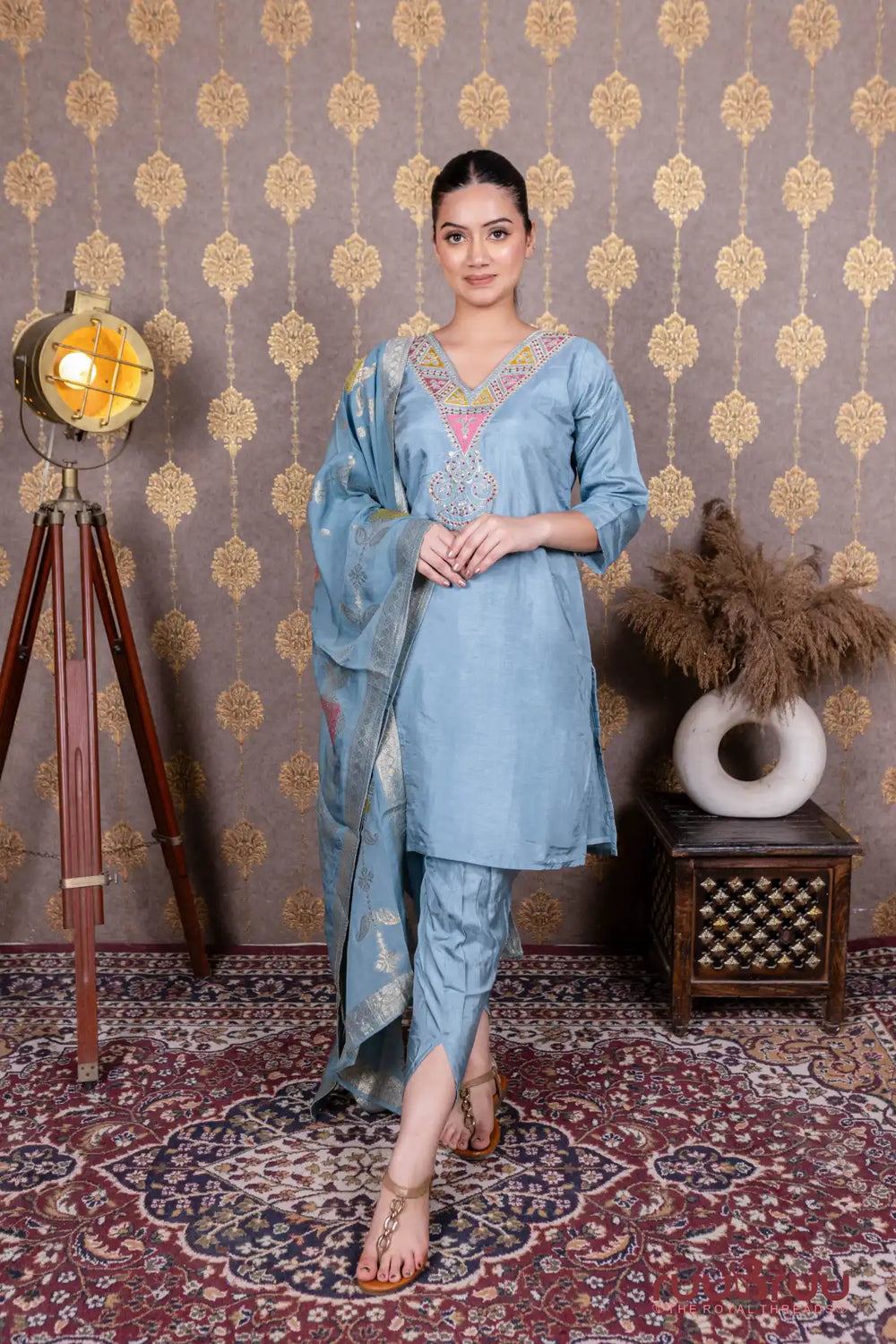 Pure Dola Silk Ladies Suit with Embroidery & Banarasi Dupatta.