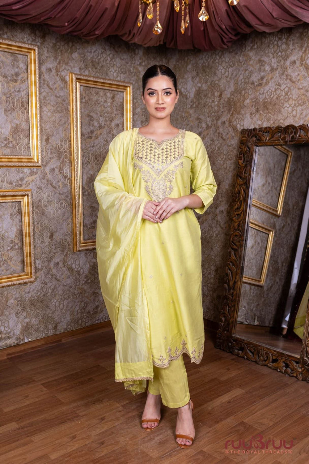 Pure Dola Silk Ladies Suit with Embroidery Work.