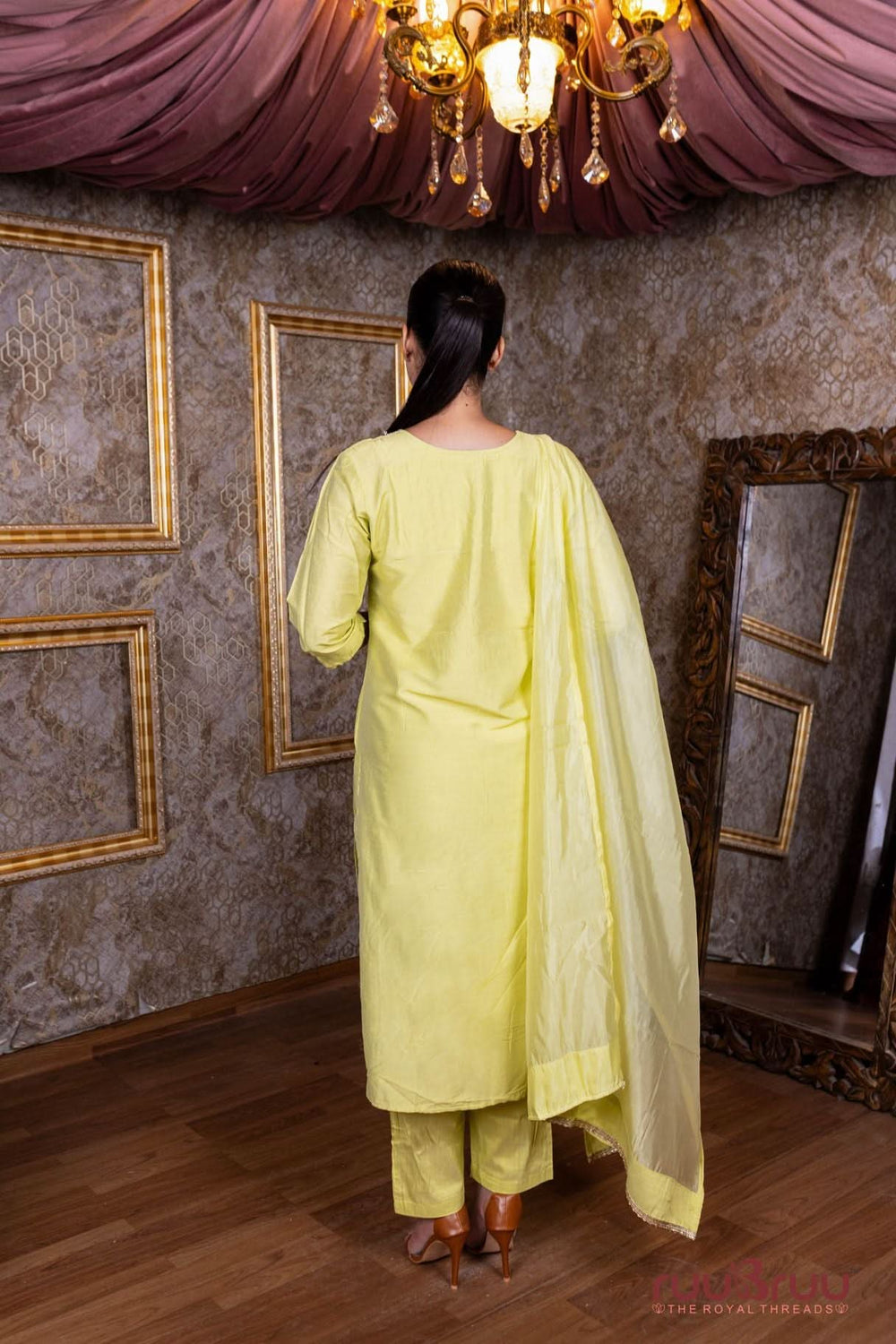 Pure Dola Silk Ladies Suit with Embroidery Work.