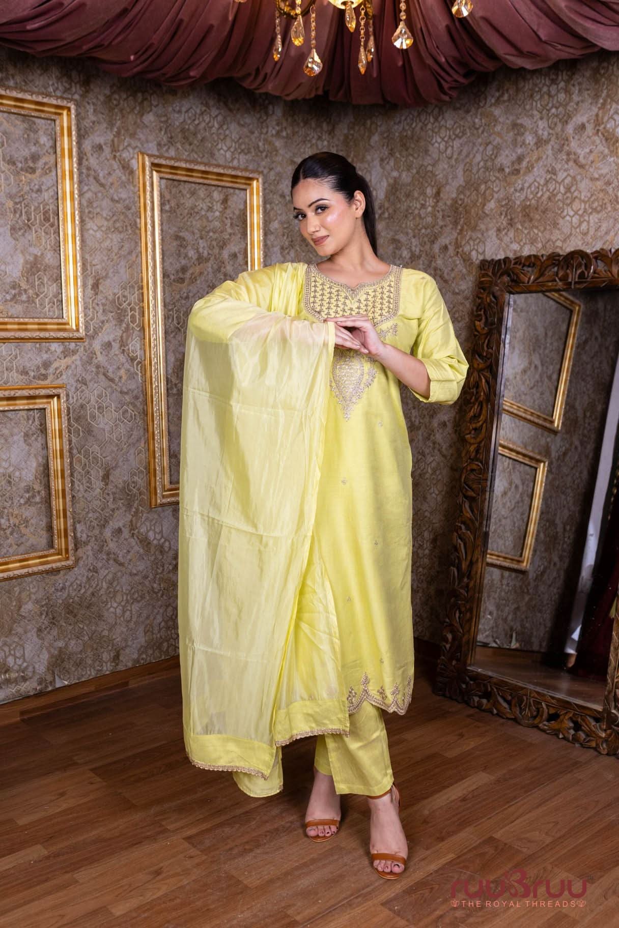 Pure Dola Silk Ladies Suit with Embroidery Work.