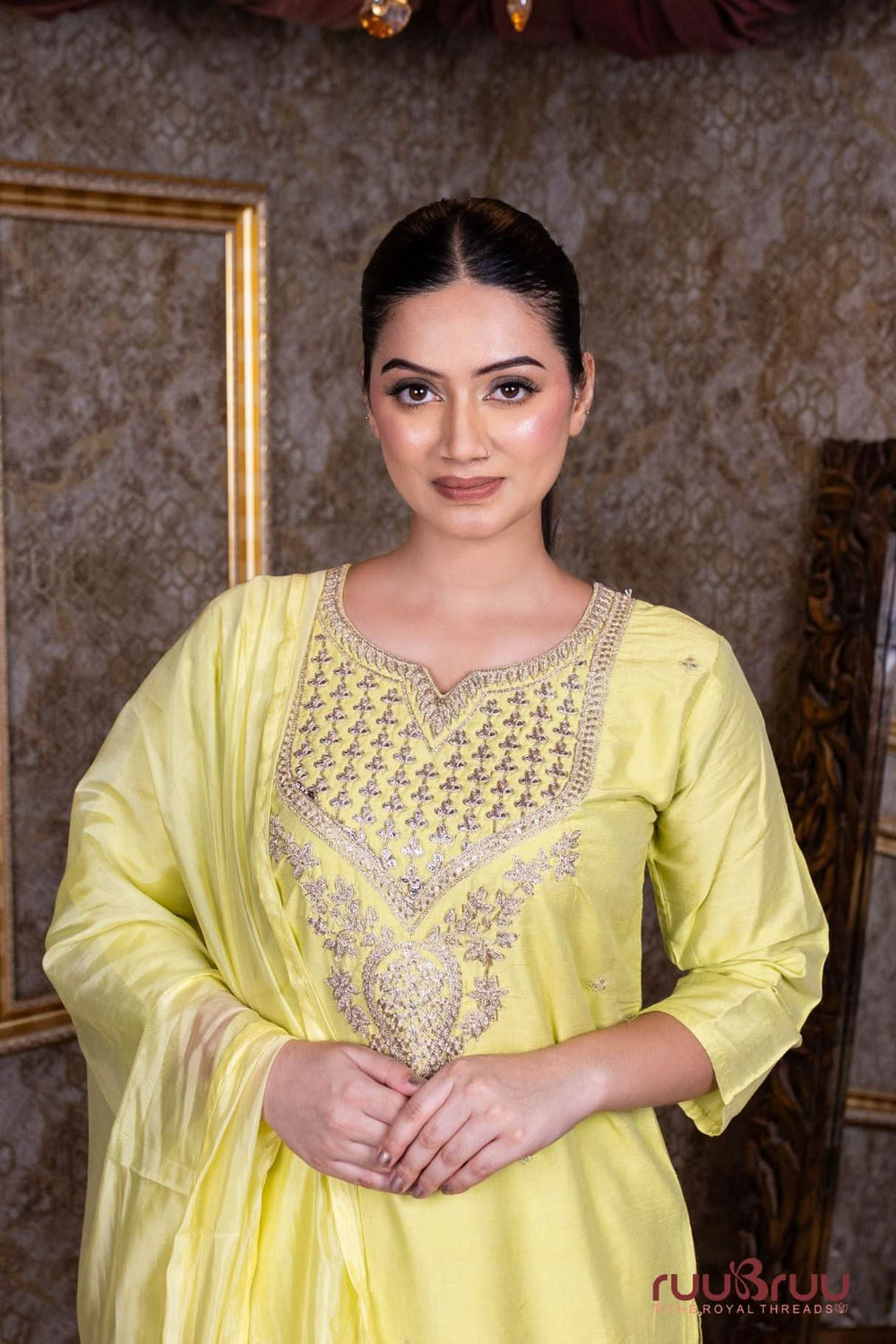 Pure Dola Silk Ladies Suit with Embroidery Work.
