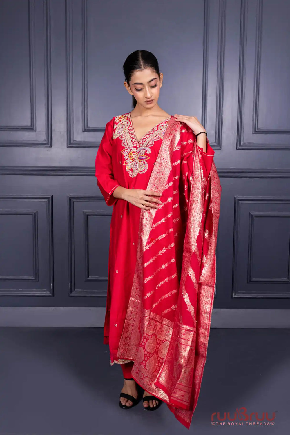 Pure Viscose Silk Ladies Suit with Banarasi Dupatta.